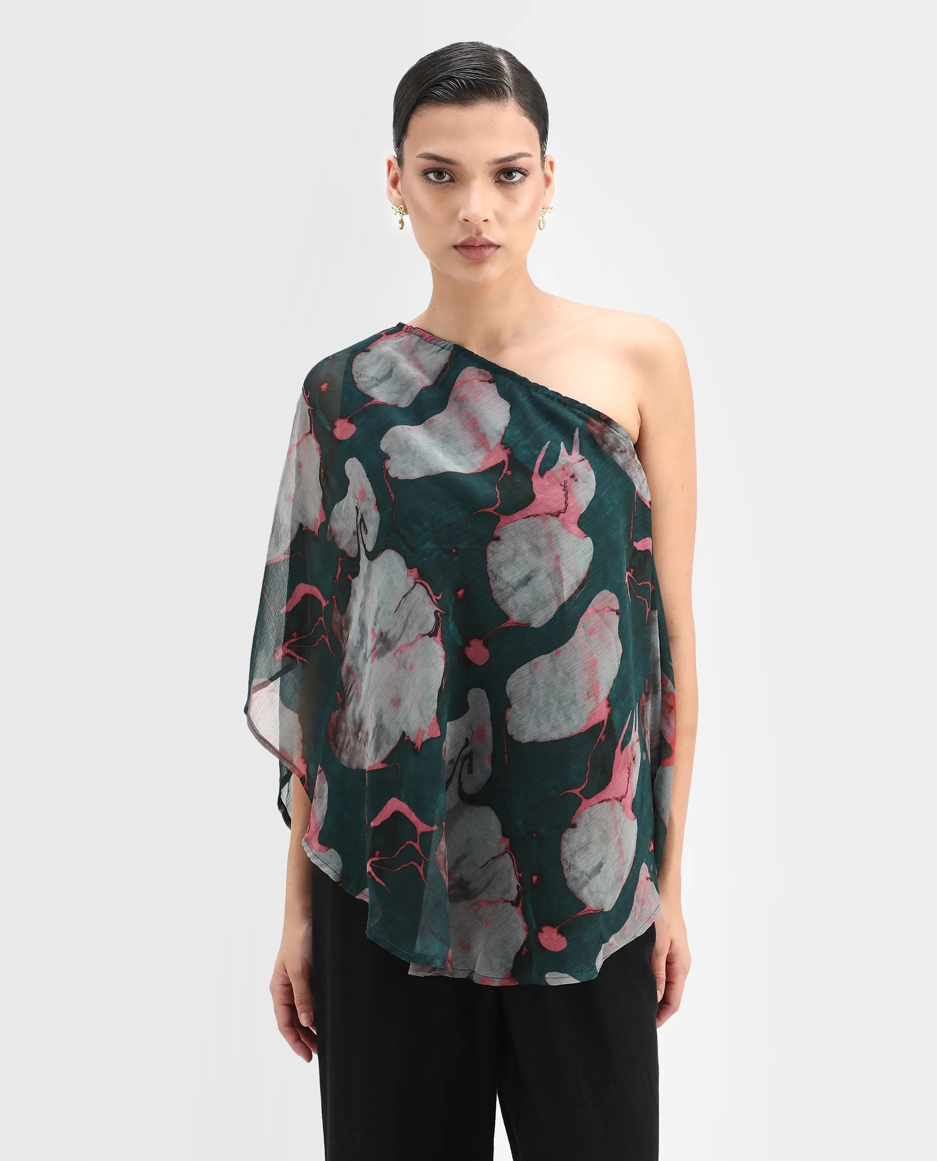 Rareism Women's Pose Multi Polyester Collarless Floral Print Sleeveless Regular Fit Top