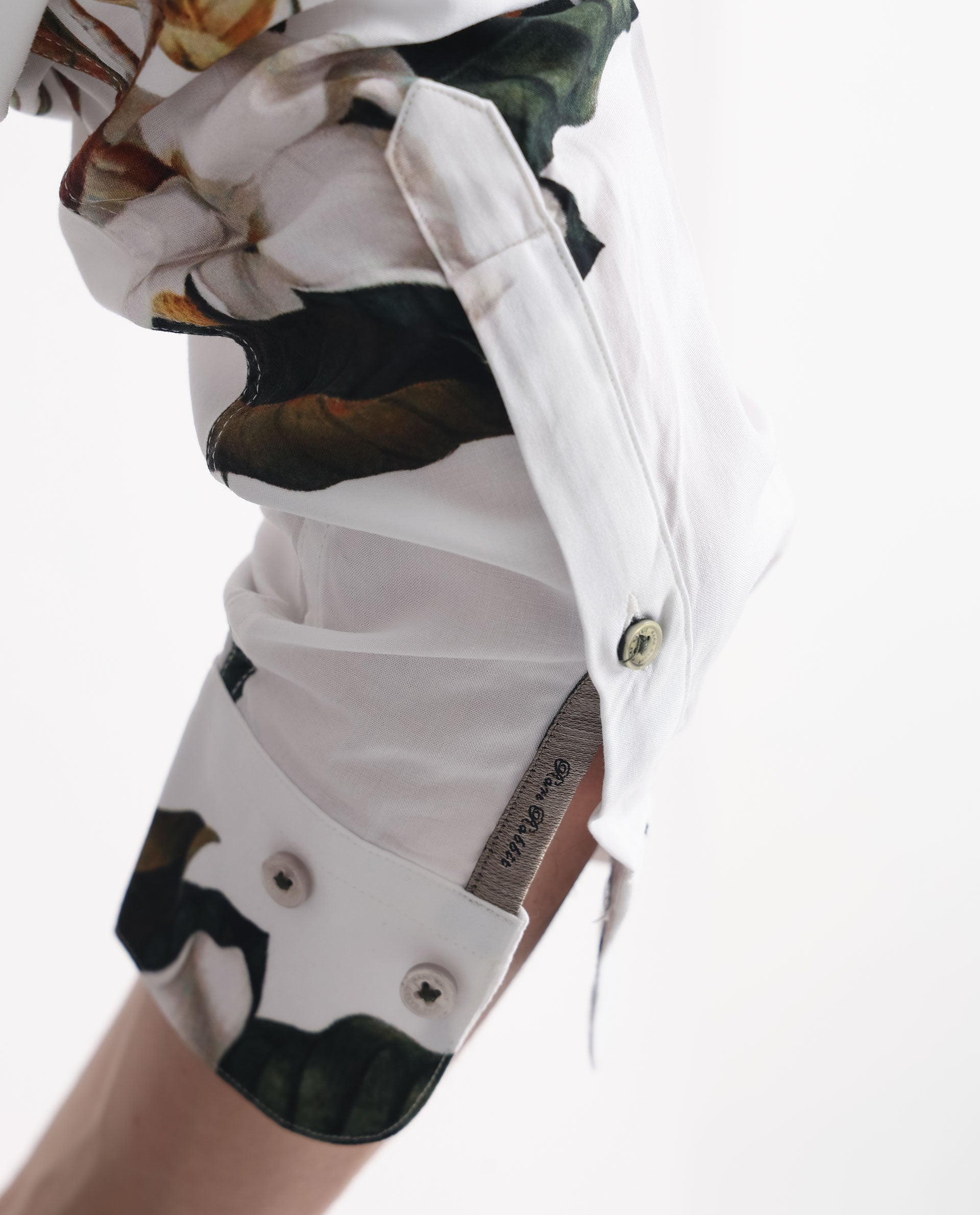 Rare Rabbit Men's Poseidon White Viscose Fabric Floral Print Full Sleeves Shirt