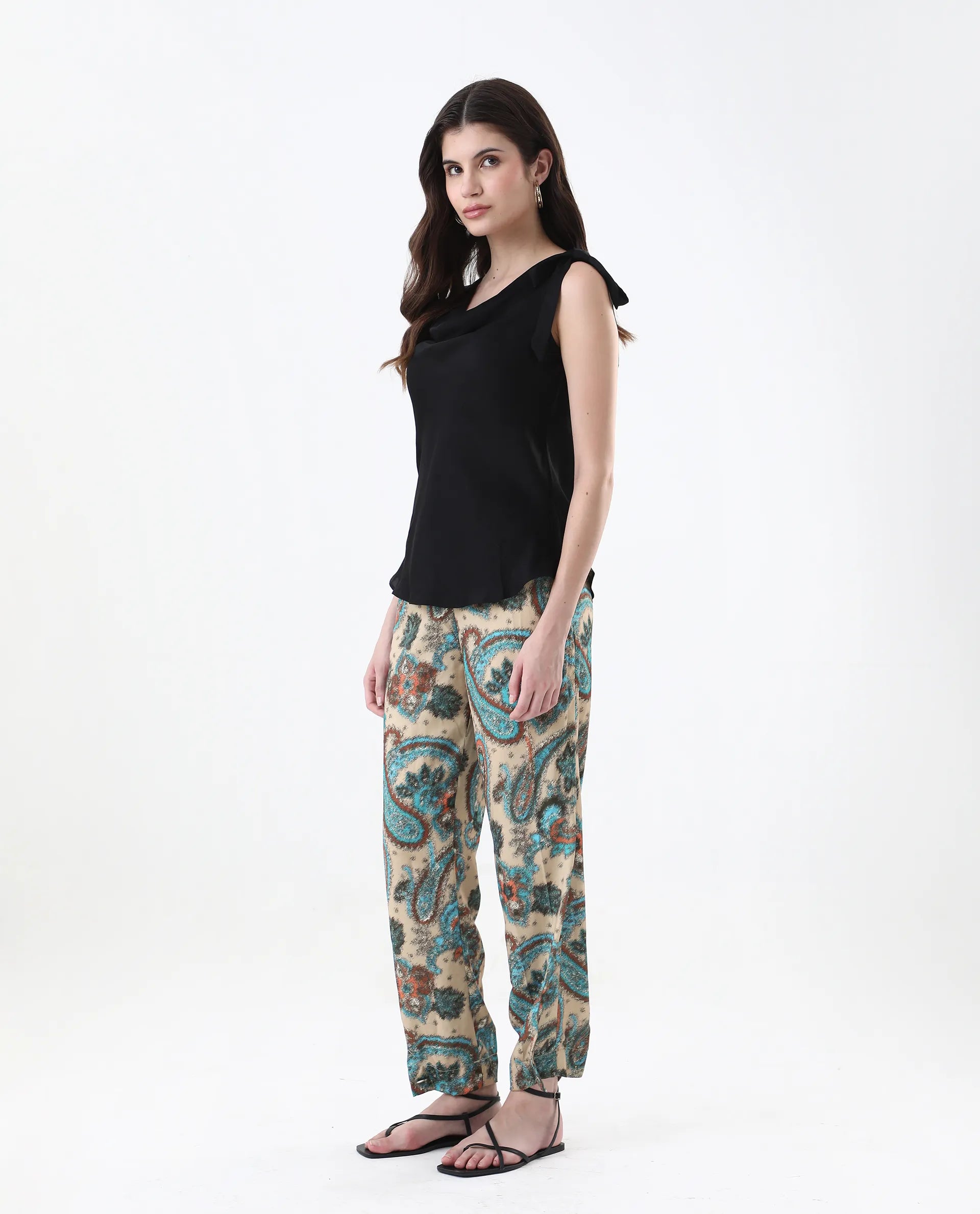 Rareism Women's Posrita Multi Polyester Paisley Print Ankle Length Straight Fit Trouser