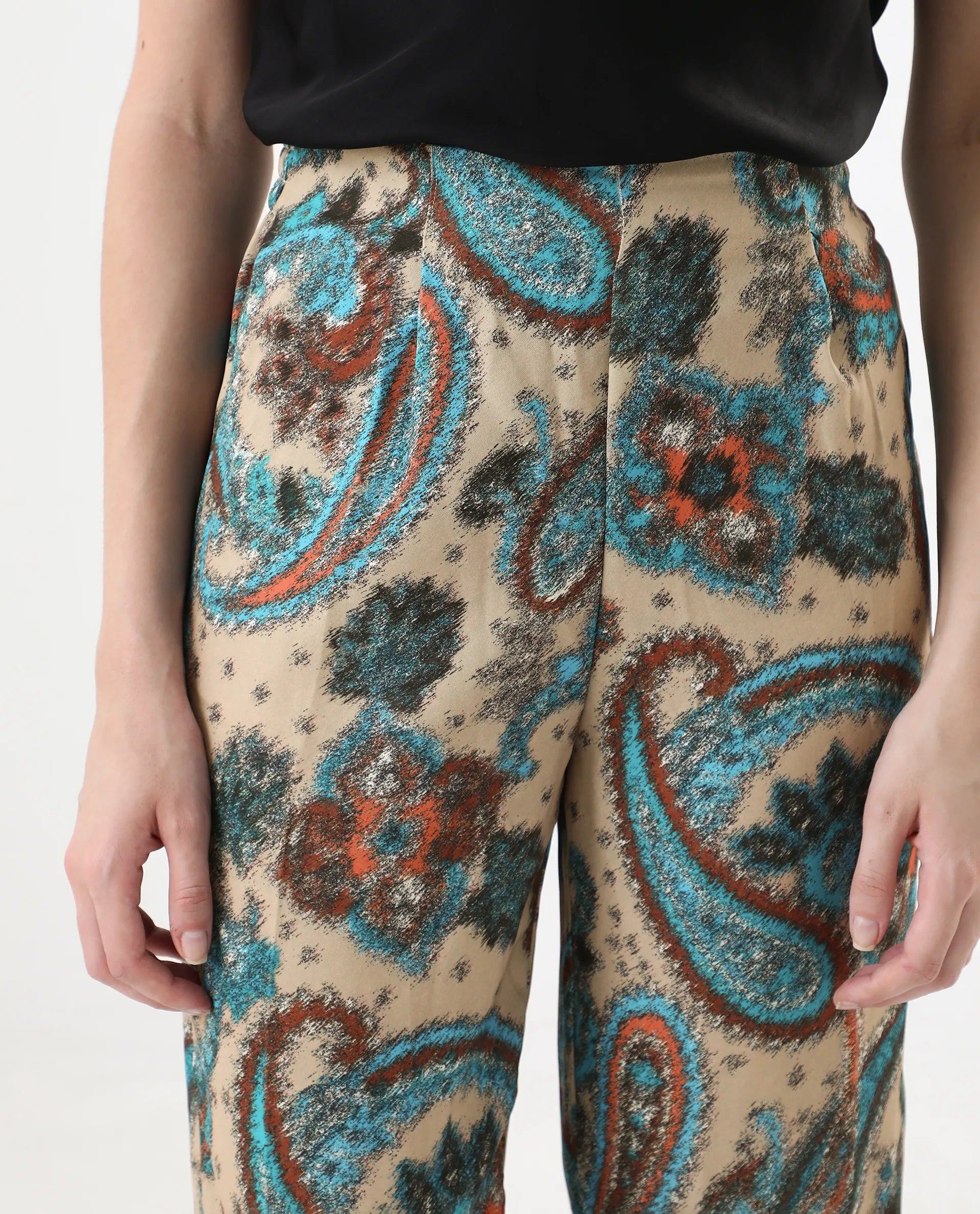 Rareism Women's Posrita Multi Polyester Paisley Print Ankle Length Straight Fit Trouser