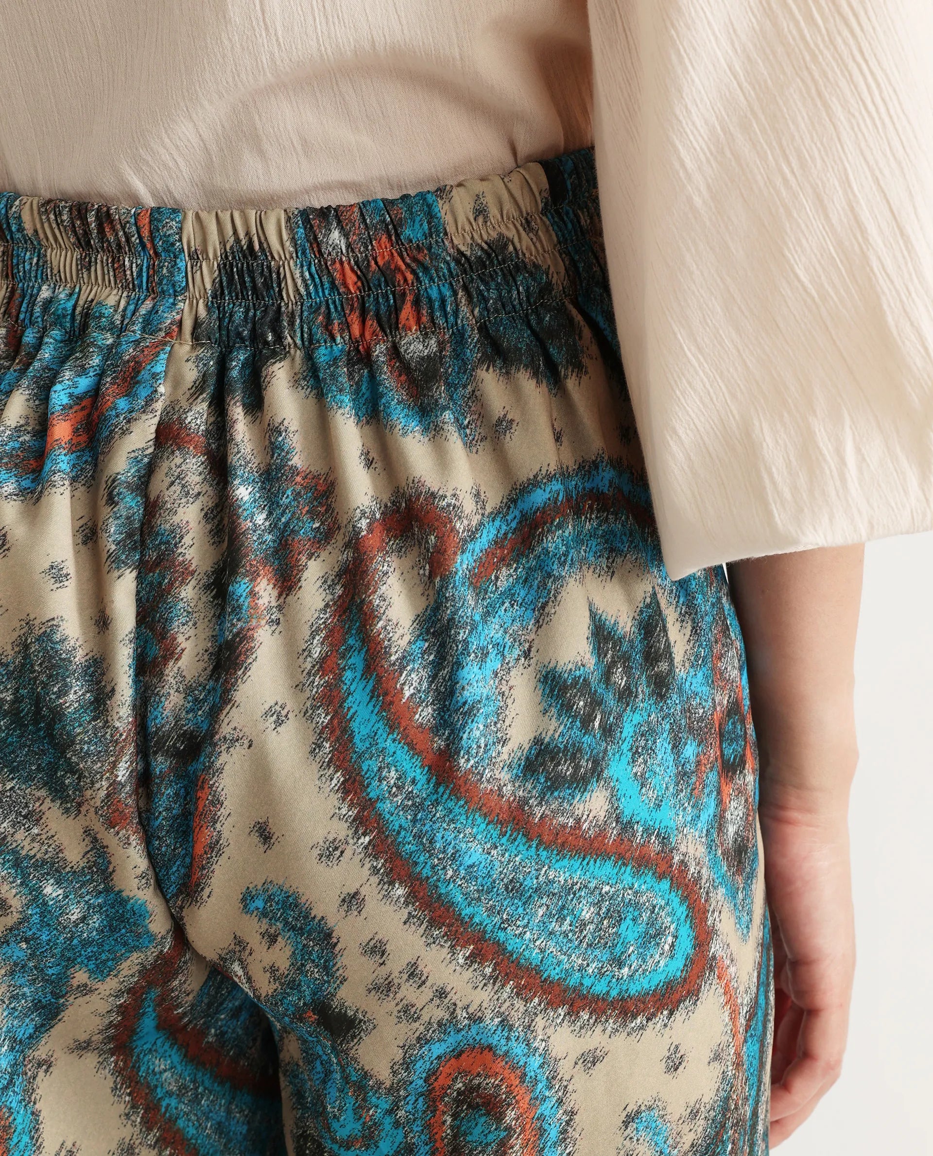 Rareism Women's Posrita Multi Polyester Paisley Print Ankle Length Straight Fit Trouser