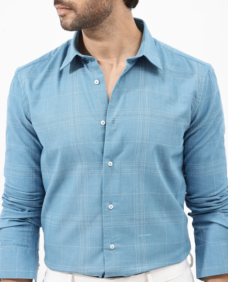 Rare Rabbit Mens Potex Blue Full Sleeve Regular Fit Checks Shirt