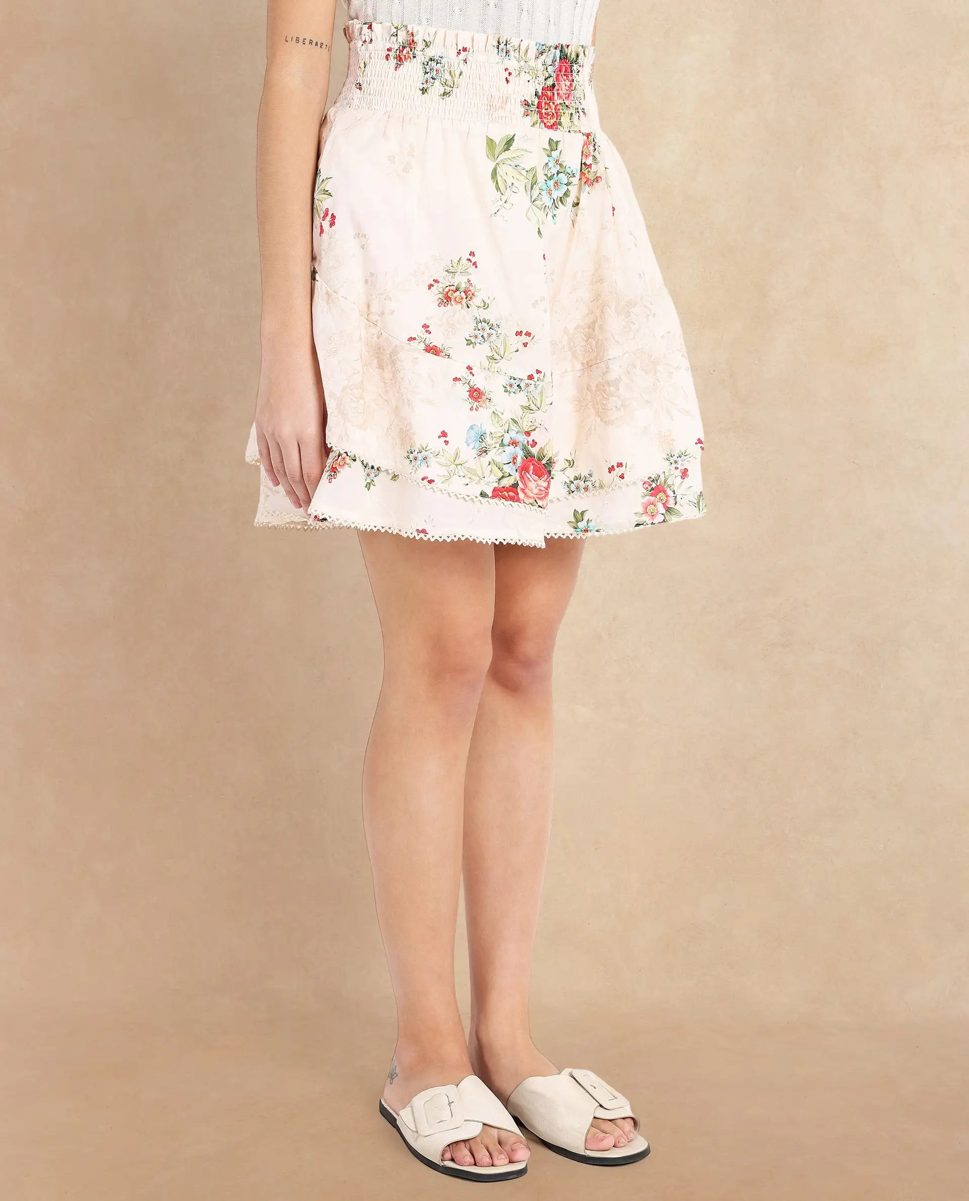 Rareism Women Prato Multi Relaxed Fit Mini Floral Print Skirt