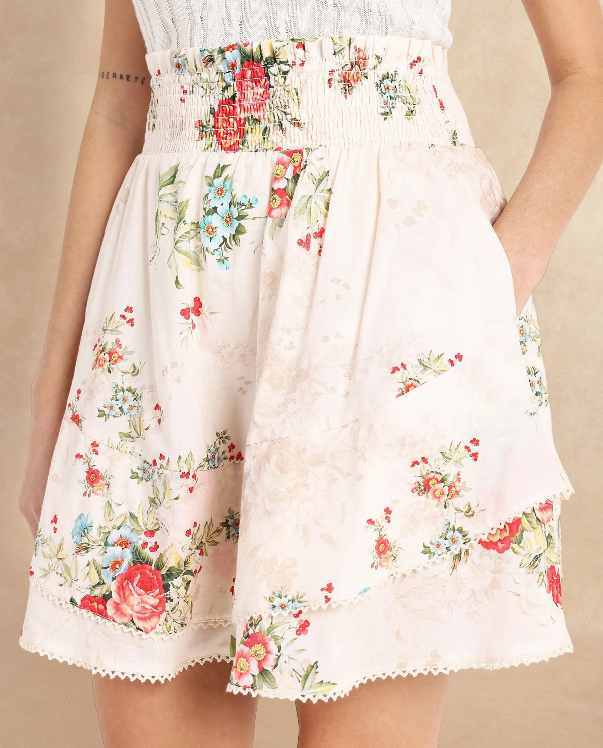 Rareism Women Prato Multi Relaxed Fit Mini Floral Print Skirt