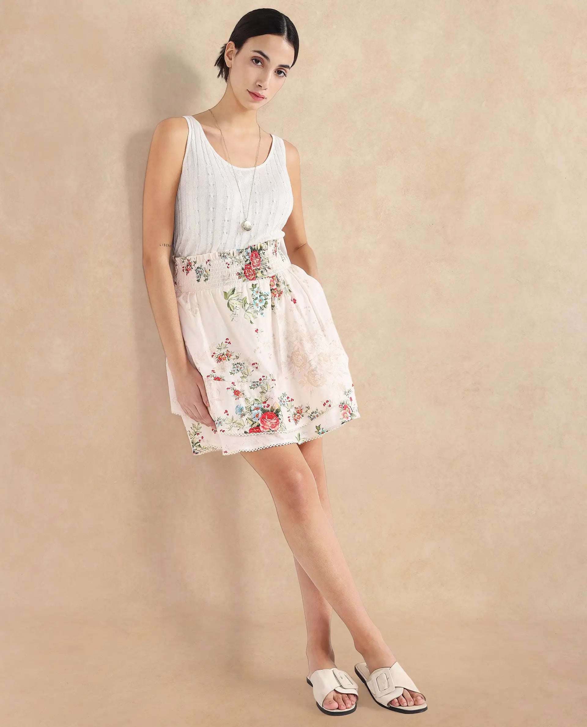 Rareism Women Prato Multi Relaxed Fit Mini Floral Print Skirt