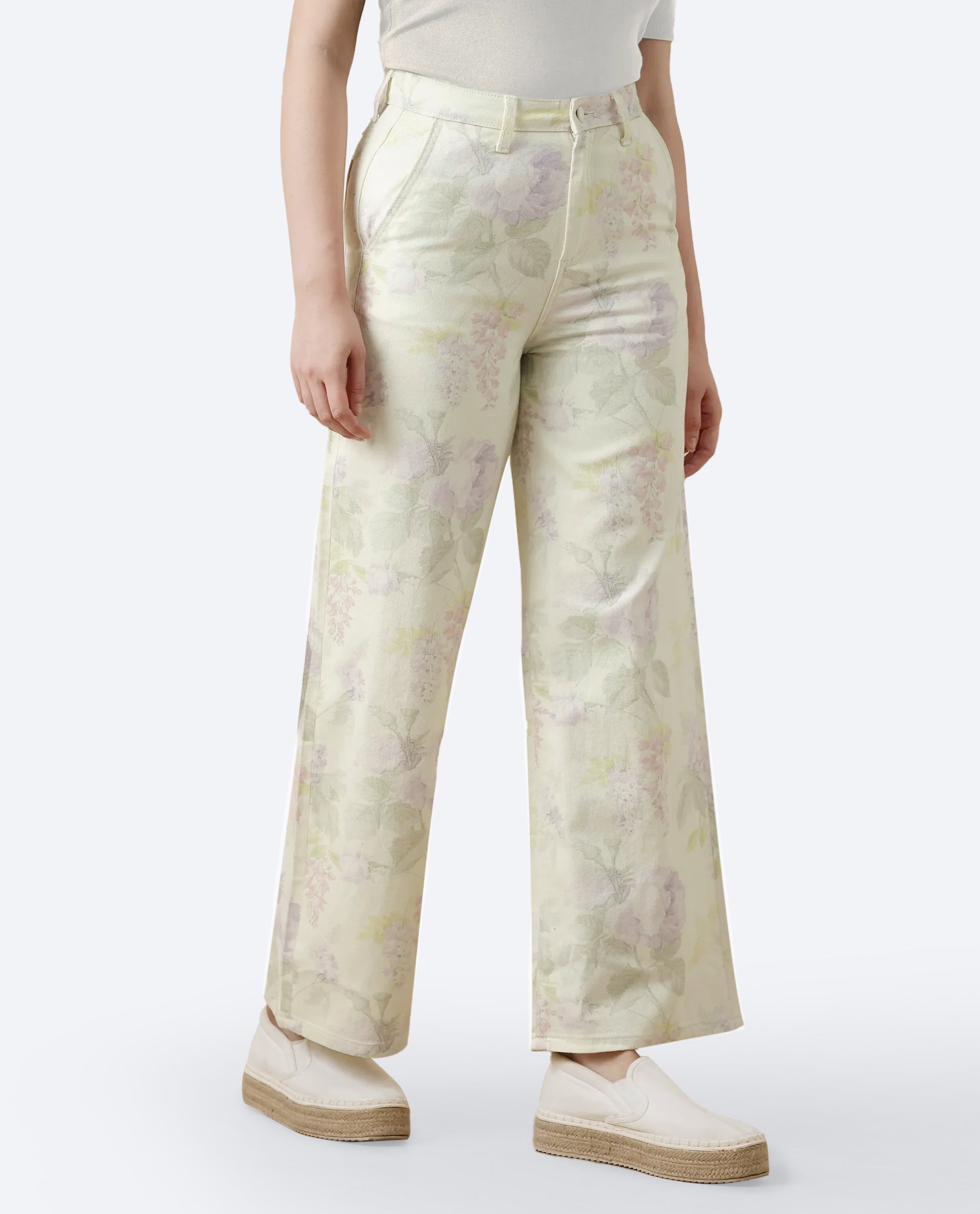 Rareism Women's Prebin-B Multi Cotton Floral Print Ankle Length Wide Trouser