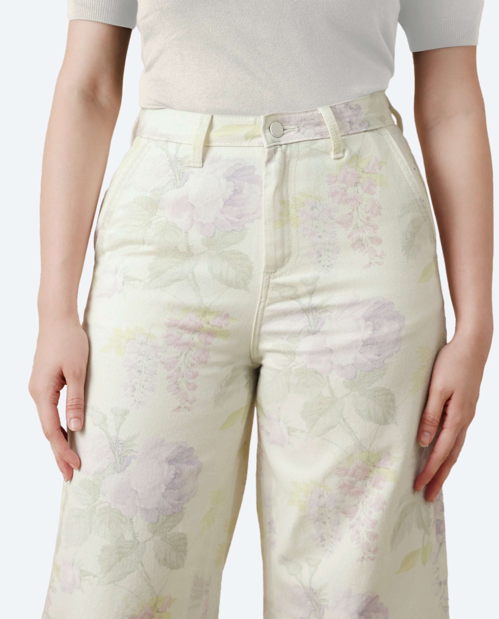 Rareism Women's Prebin-B Multi Cotton Floral Print Ankle Length Wide Trouser