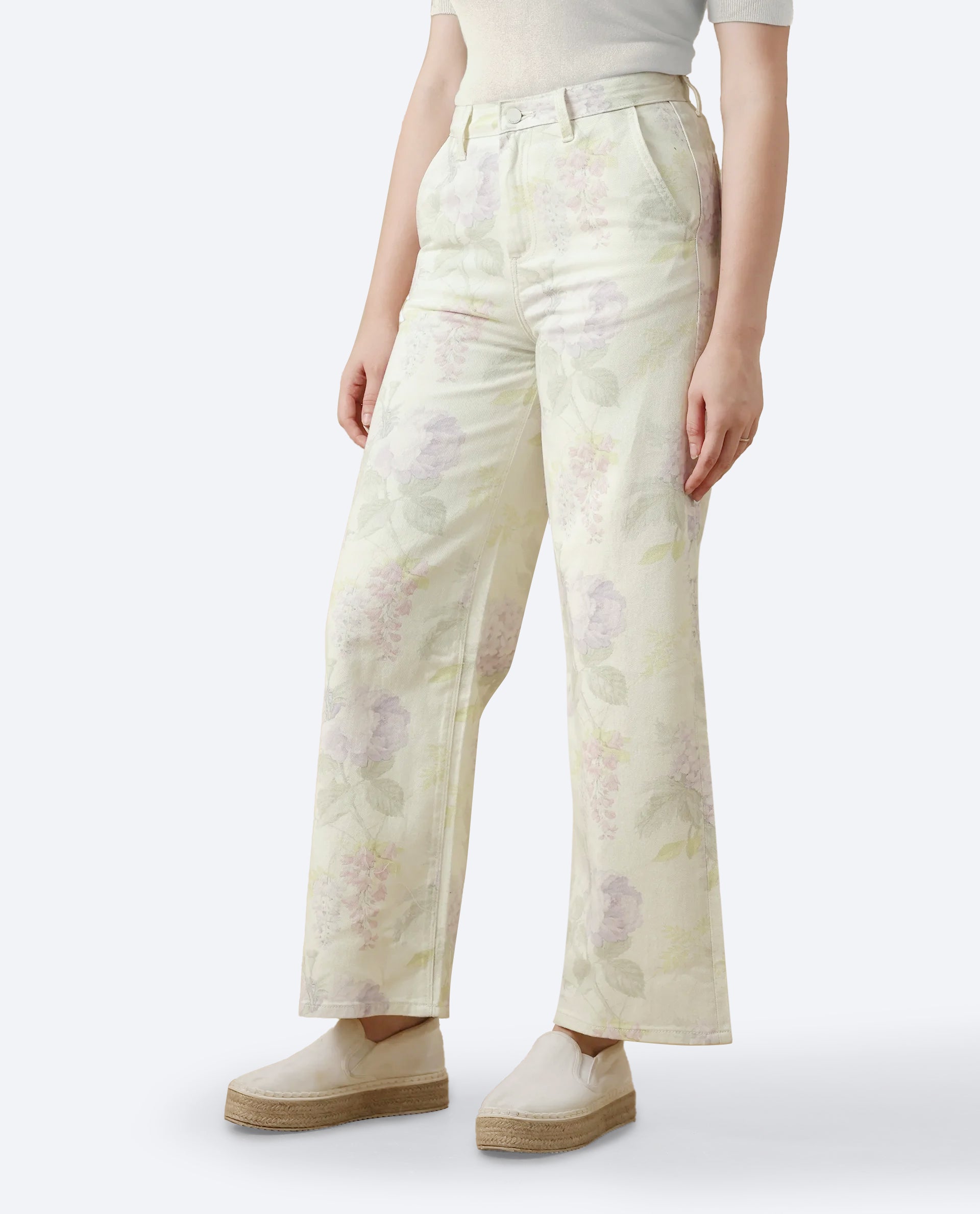 Rareism Women's Prebin-B Multi Cotton Floral Print Ankle Length Wide Trouser