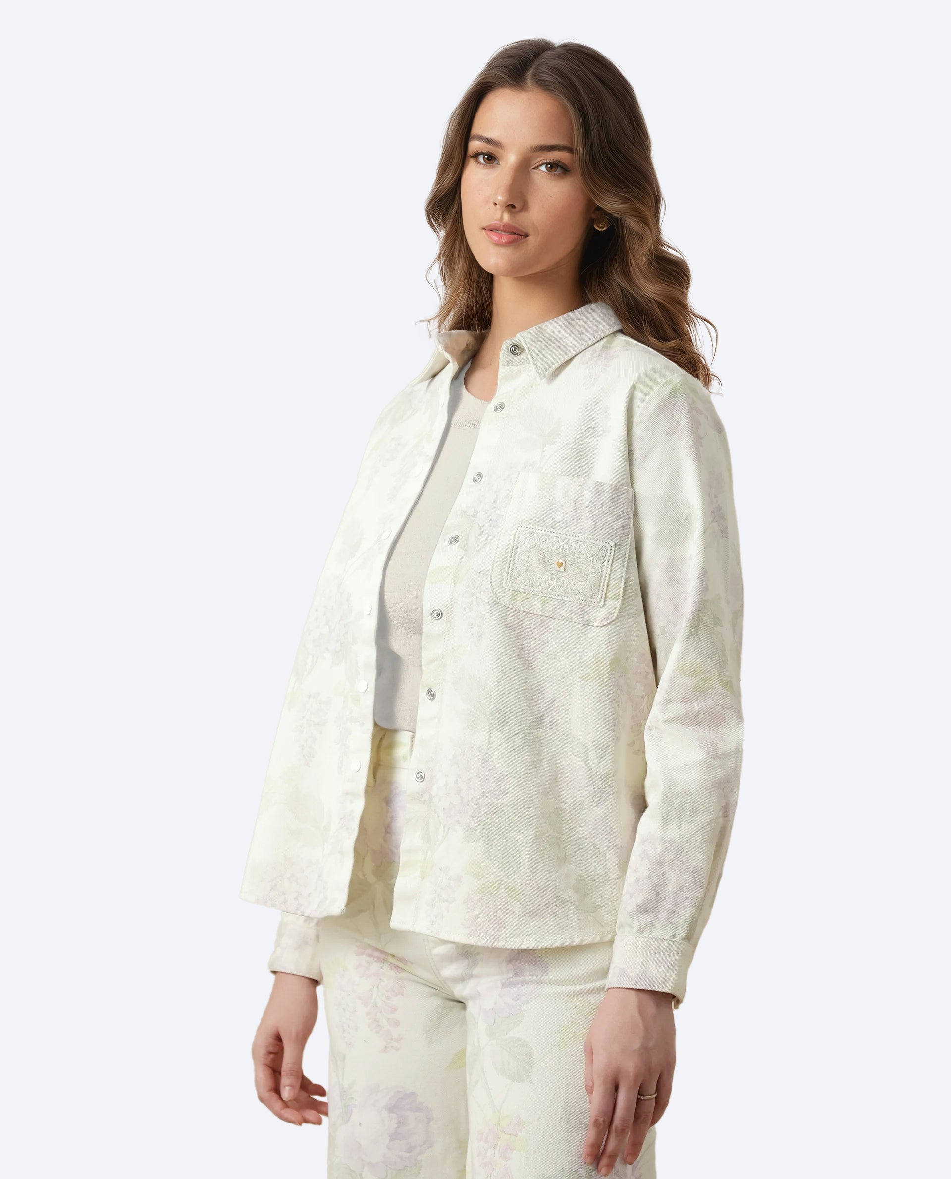 Rareism Women's Prebin-T Multi Cotton Spread Collar Floral Print Cuffed Sleeve Boxy Fit Shirt