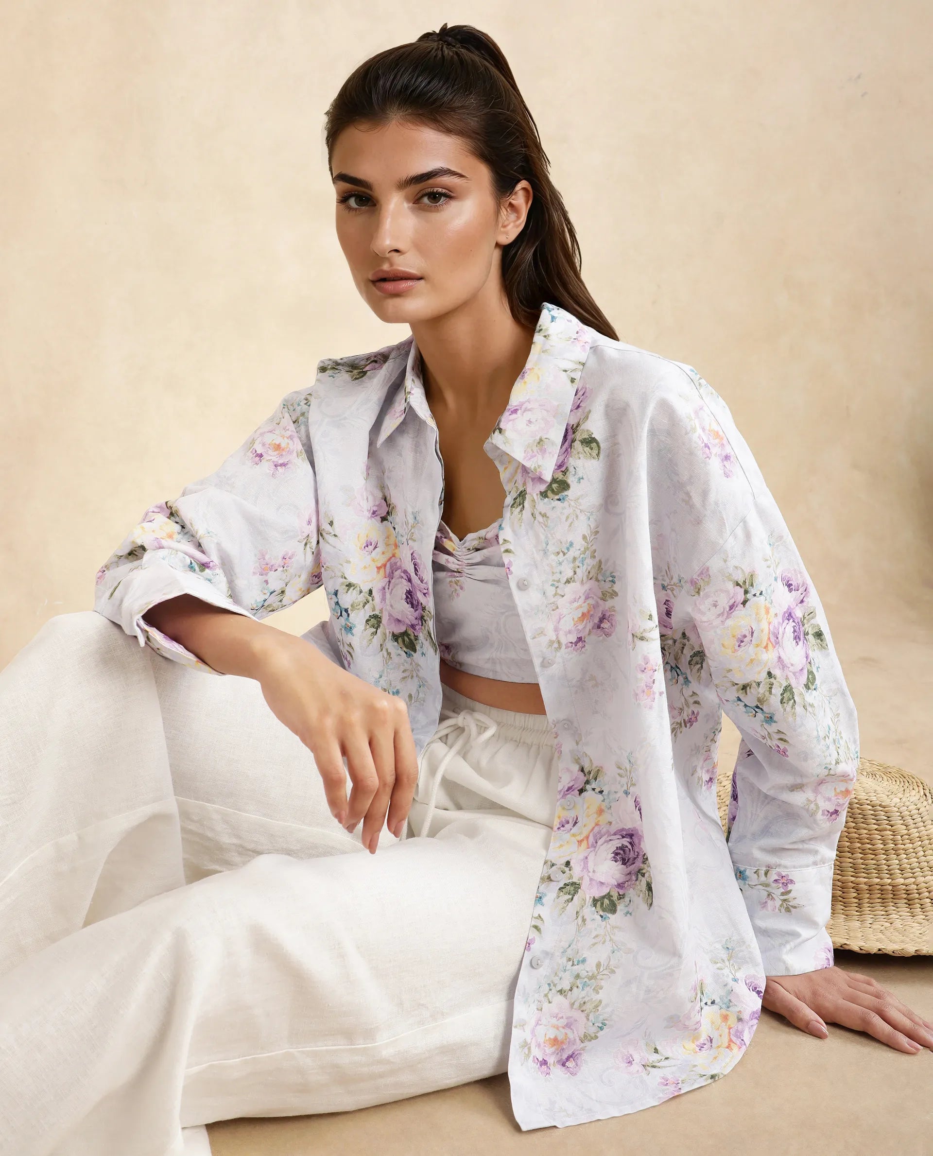 Rareism Women Preguy Multi Cotton Fabric Full Sleeve Collared Neck Button Closure Regular Floral Print Shirt