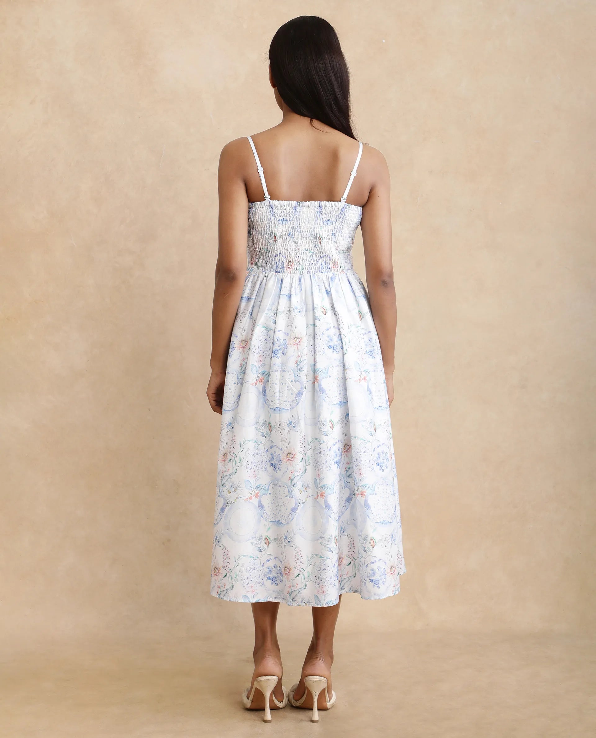 Rareism Women's Prenup Multi Cotton Tube Neck Abstract Print Sleeveless Midi Fit And Flare Dress