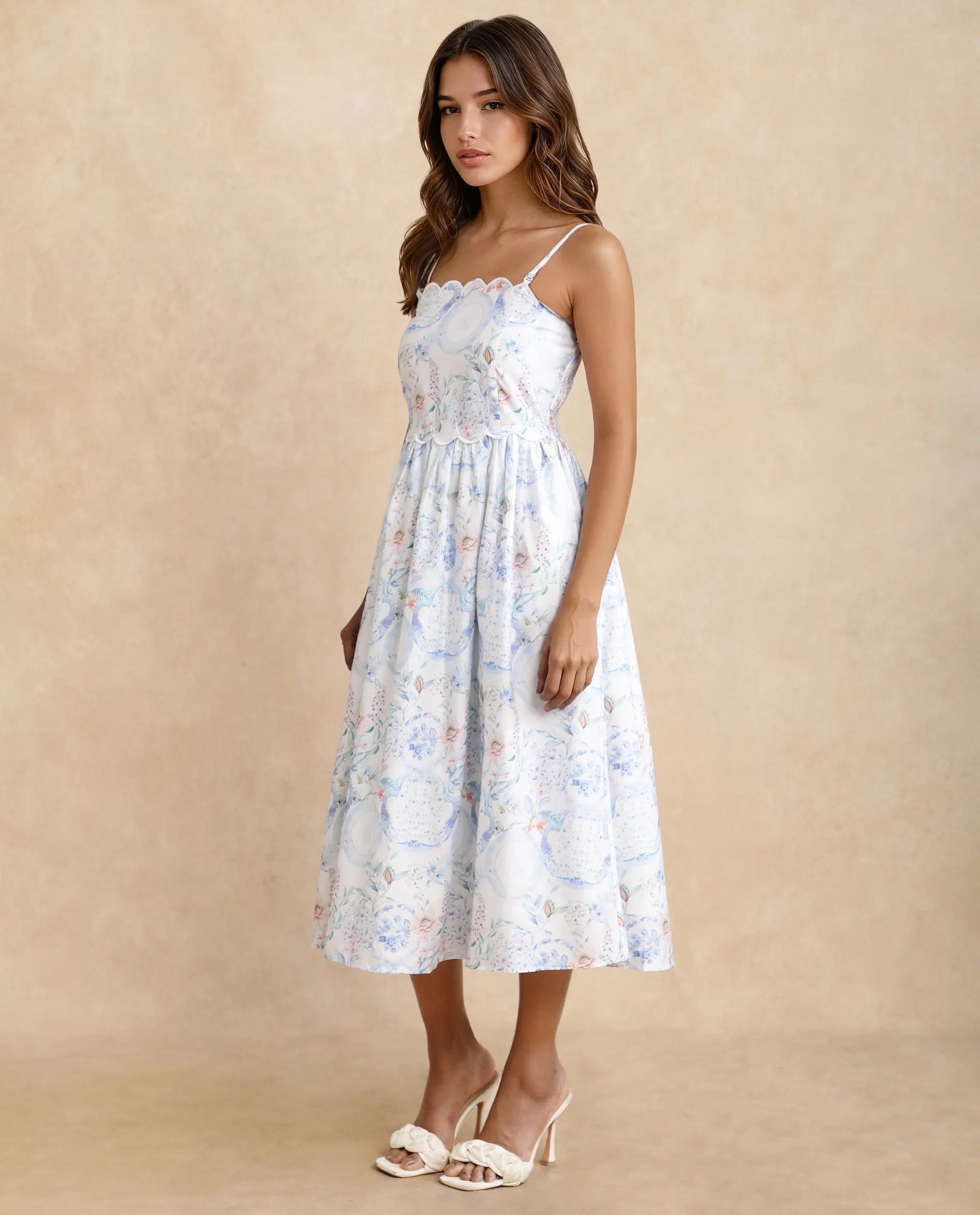 Rareism Women's Prenup Multi Cotton Tube Neck Abstract Print Sleeveless Midi Fit And Flare Dress