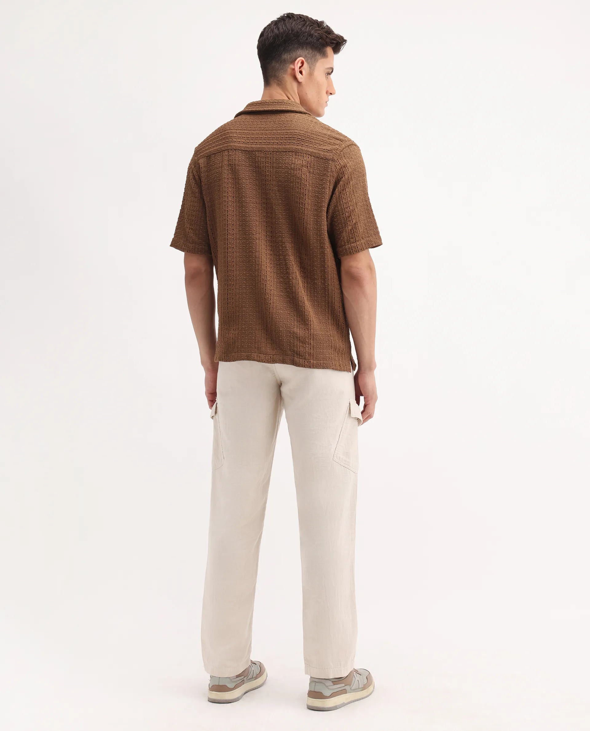 Rare Rabbit Men's Presso-25 Beige Cotton Blend Plain Relaxed Fit Trouser