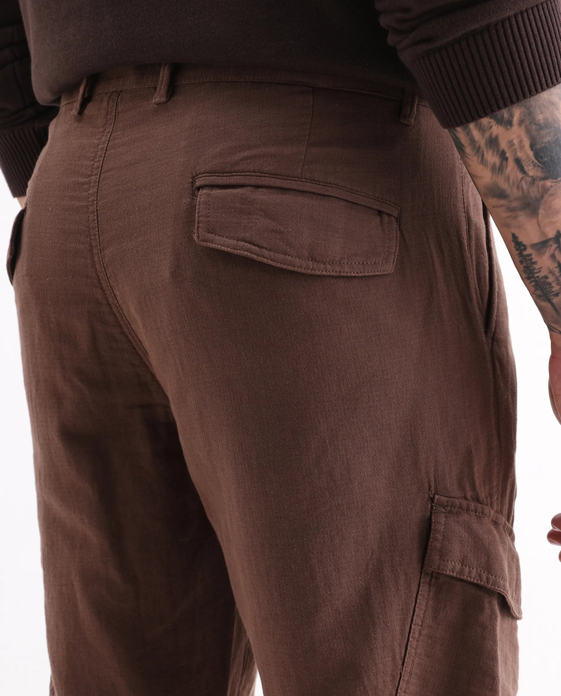 Rare Rabbit Men's Presso 25 Dusky Brown Cotton Blend Plain Relaxed Fit Trouser