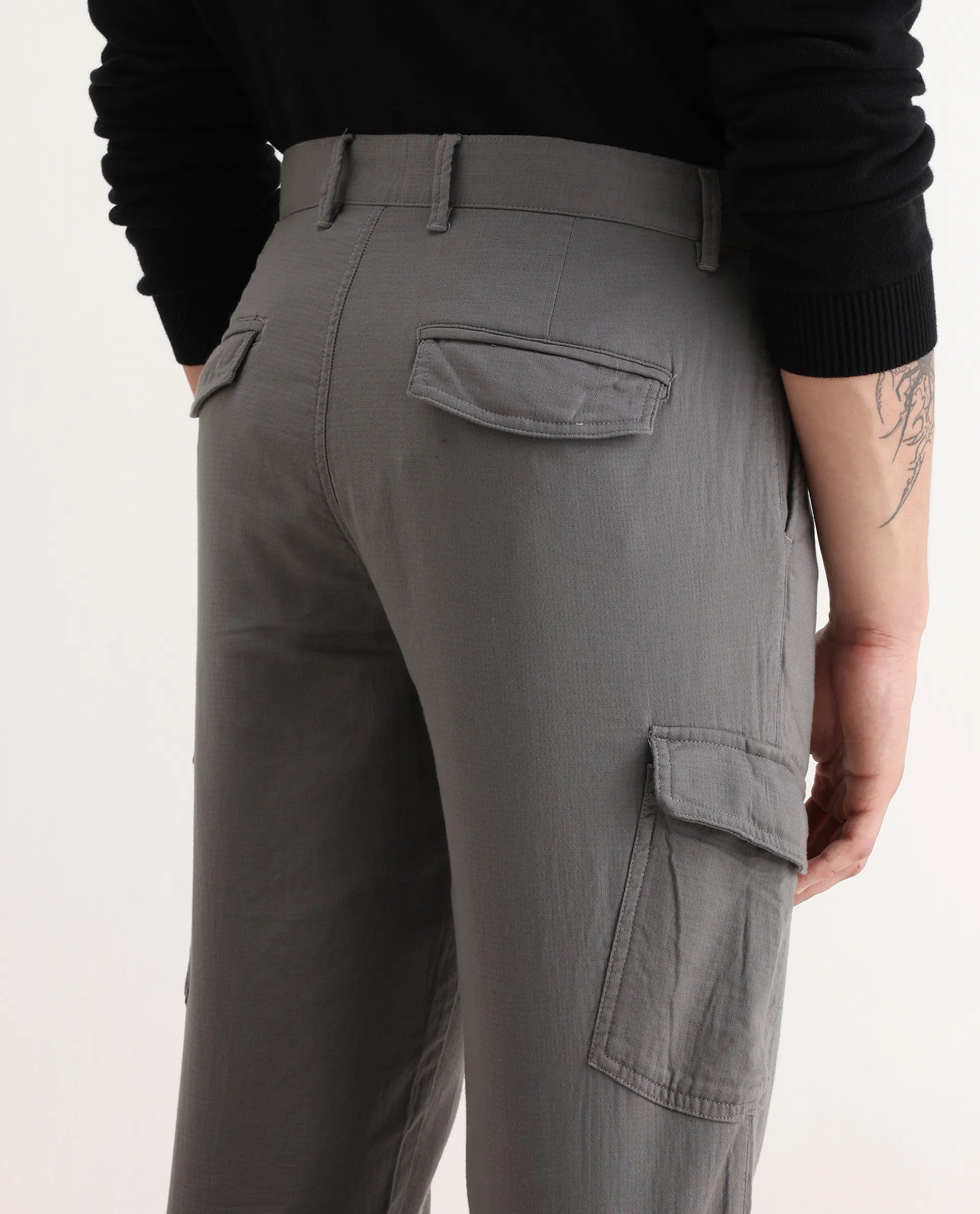 Rare Rabbit Men's Presso-Aw25 Light Grey Cotton Plain Regular Fit Trouser