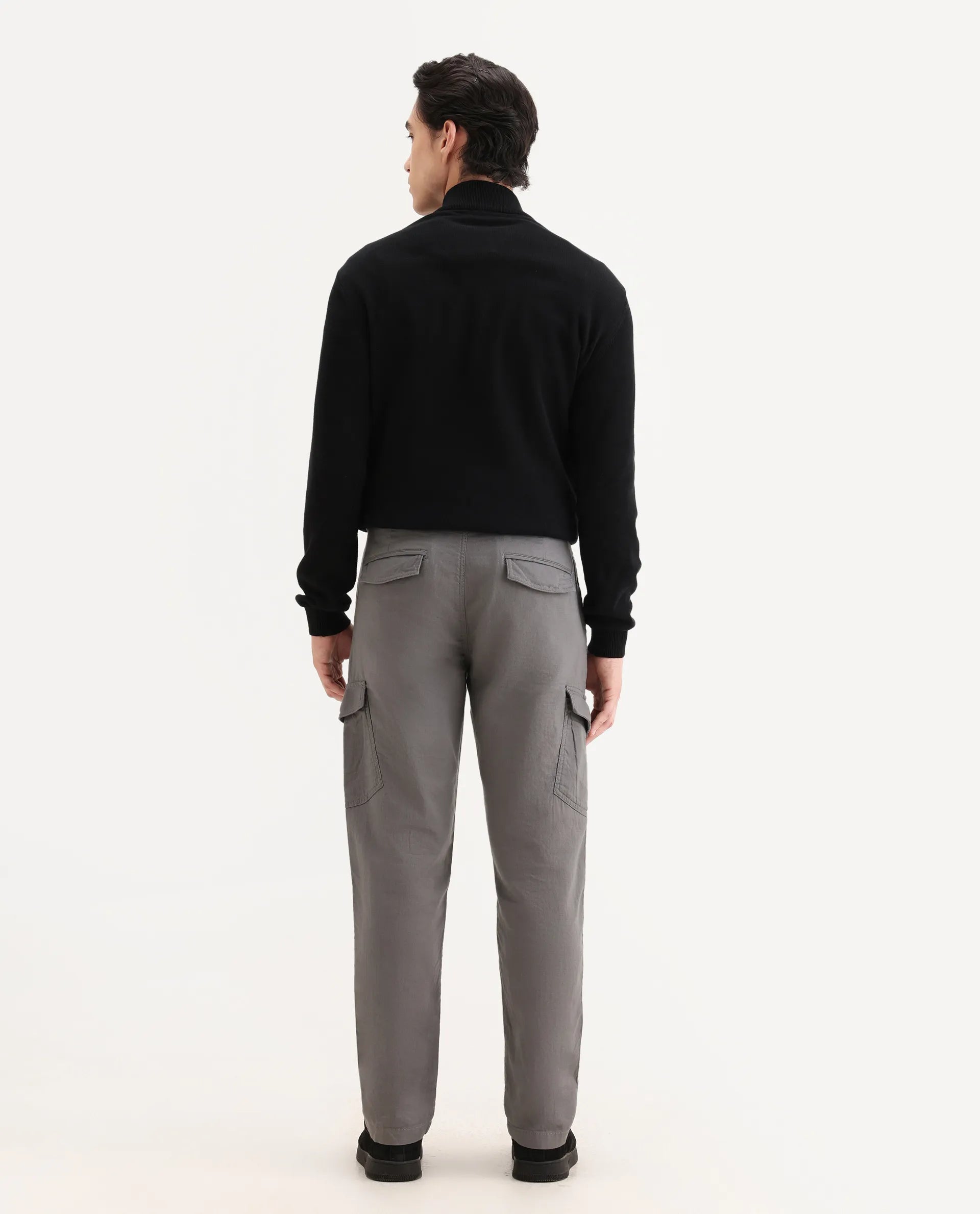 Rare Rabbit Men's Presso-Aw25 Light Grey Cotton Plain Regular Fit Trouser