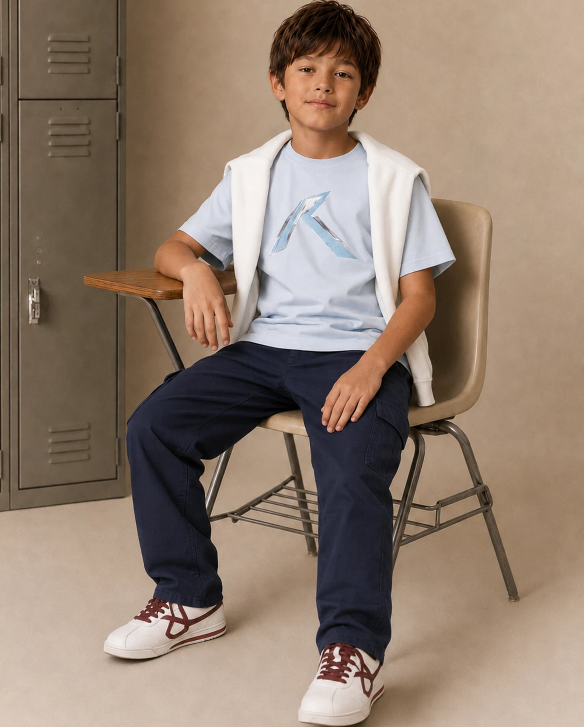 Rare Ones Kids Presso-K-Aw-26 Dark Navy Cotton Fabric Button And Zipper Closure Cargo Trouser