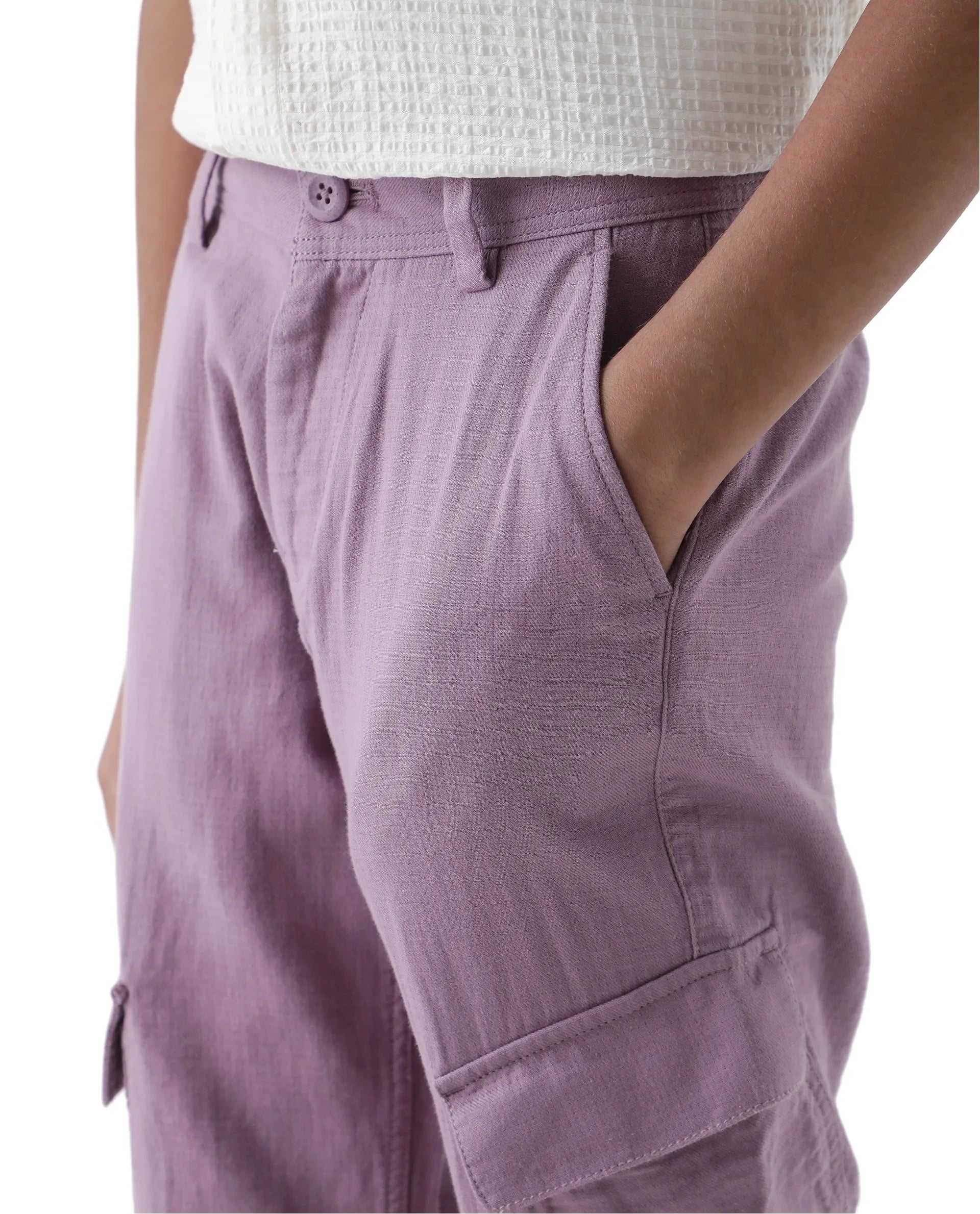 Rare Ones Kids Presso-K Dusky Pink Cotton Button & Zip Closure Regular Fit Casual Trouser