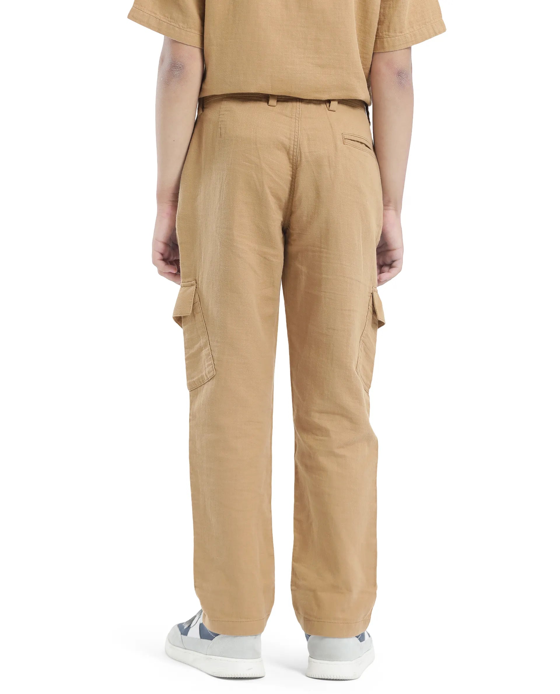 Rare Ones Kids Presso-K Tan Cotton Button & Zip Closure Regular Fit Casual Trouser