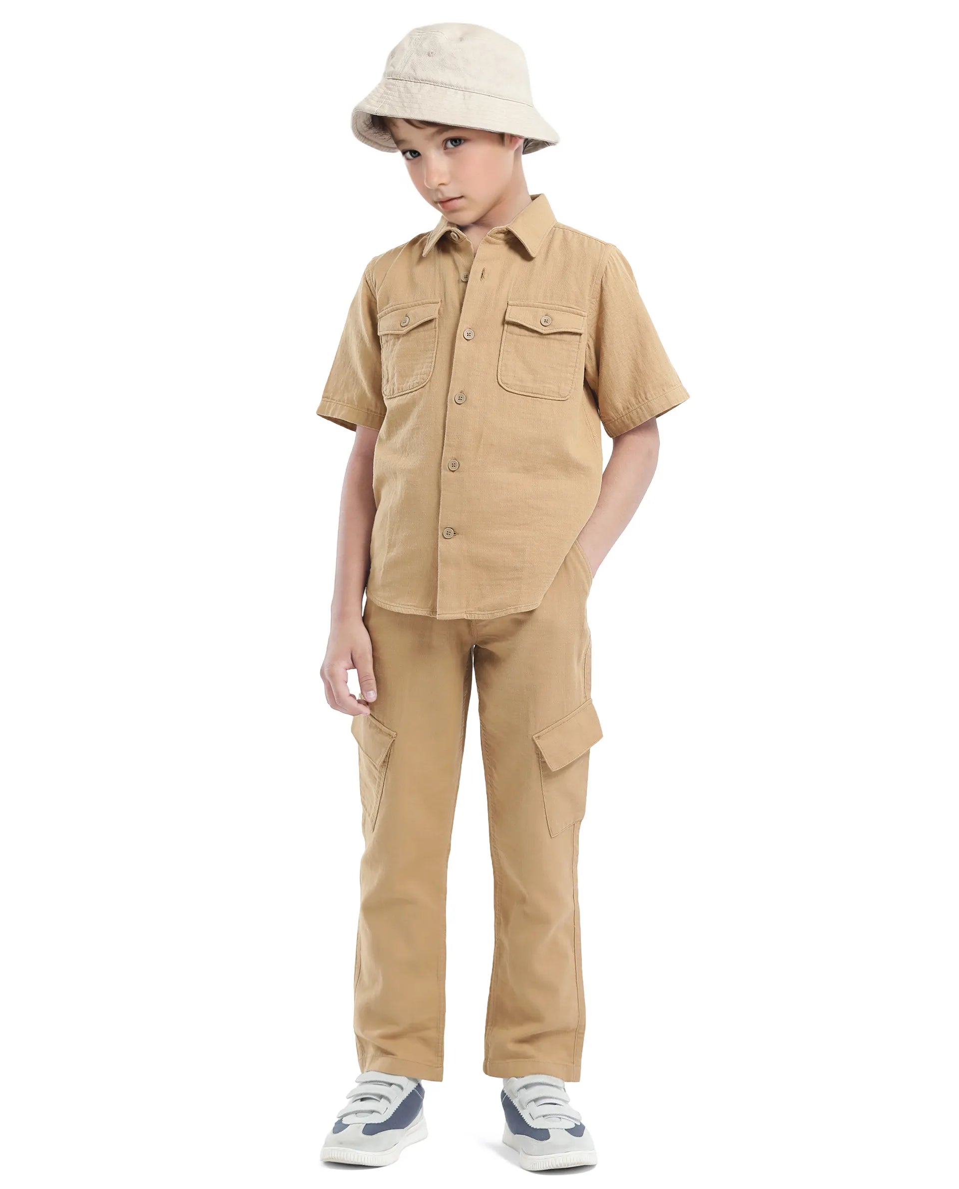 Rare Ones Kids Presso-K Tan Cotton Button & Zip Closure Regular Fit Casual Trouser