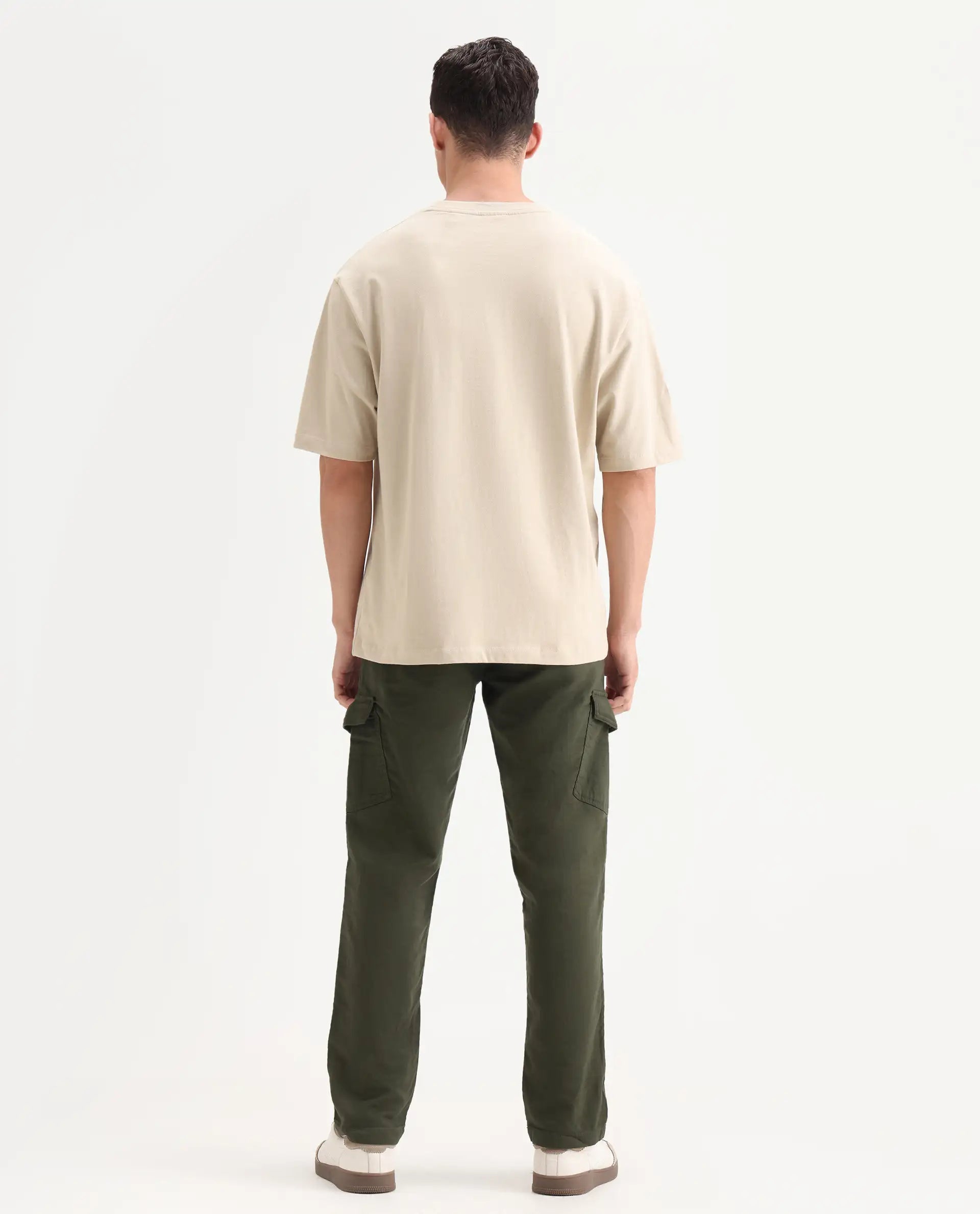 Rare Rabbit Men's Presso-Aw25 Olive Cotton Plain Regular Fit Trouser