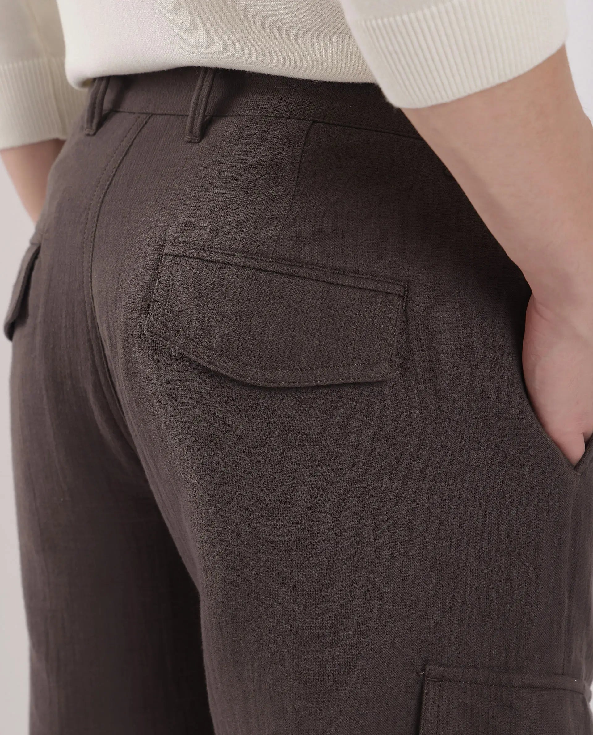 Rare Rabbit Men Presso Dusky Brown Double Layer Twill Mid Rise Cargo S