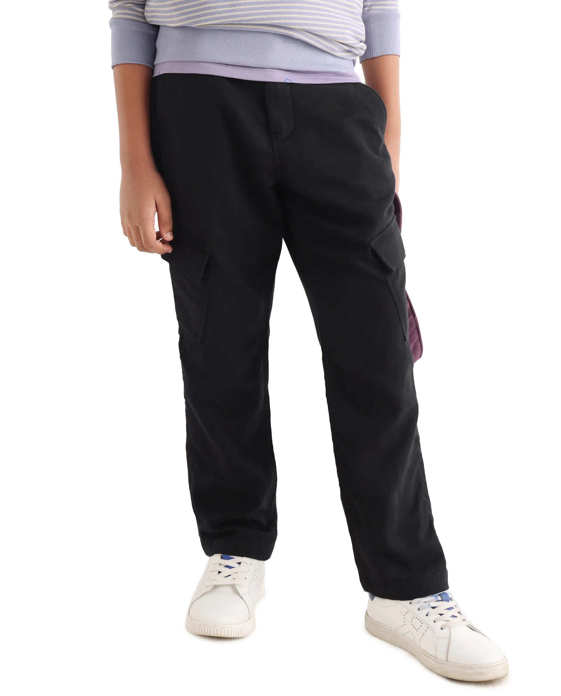 Rare Ones Kids Presso-K Black Cotton Button & Zip Closure Regular Fit Casual Trouser