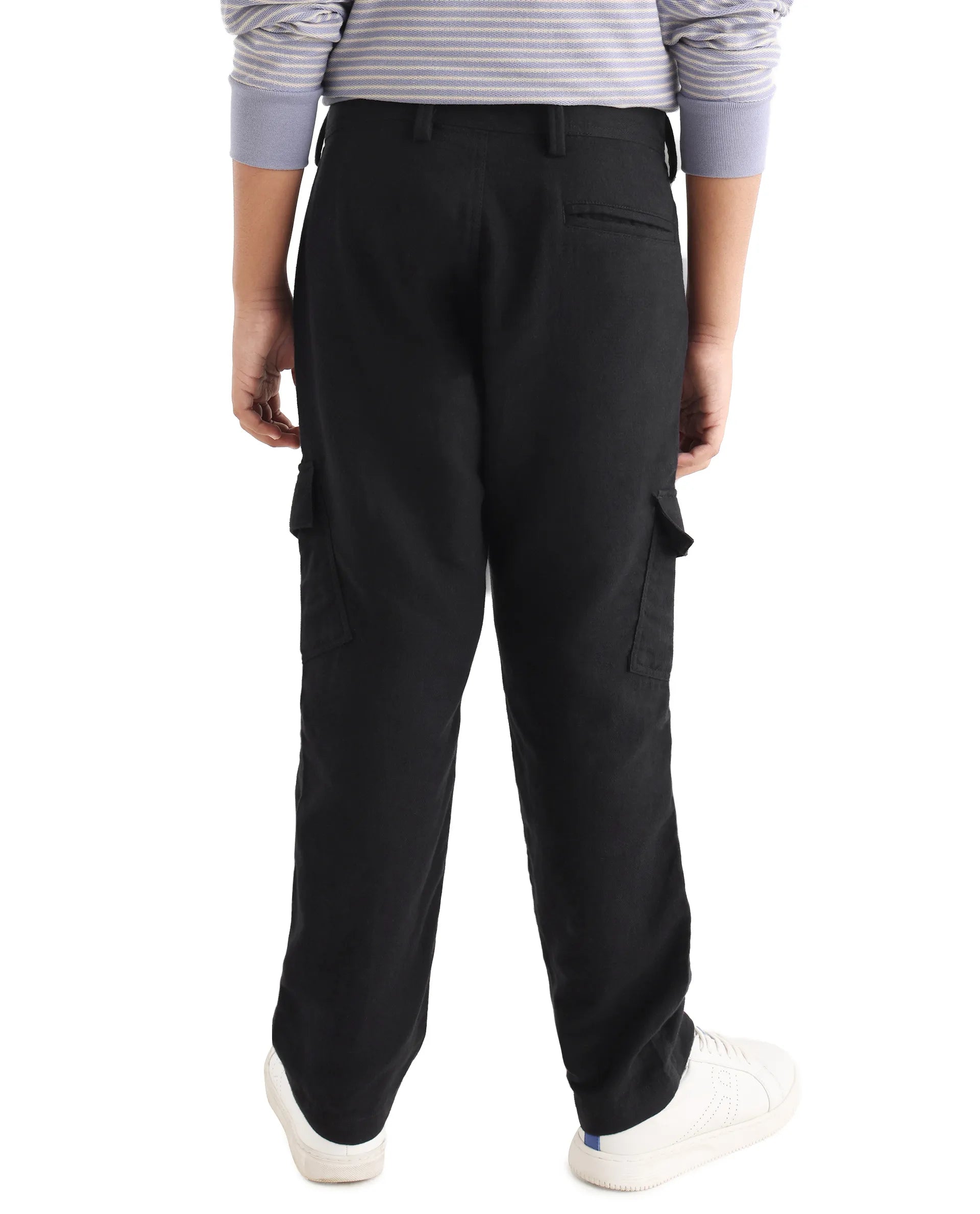 Rare Ones Kids Presso-K Black Cotton Button & Zip Closure Regular Fit Casual Trouser