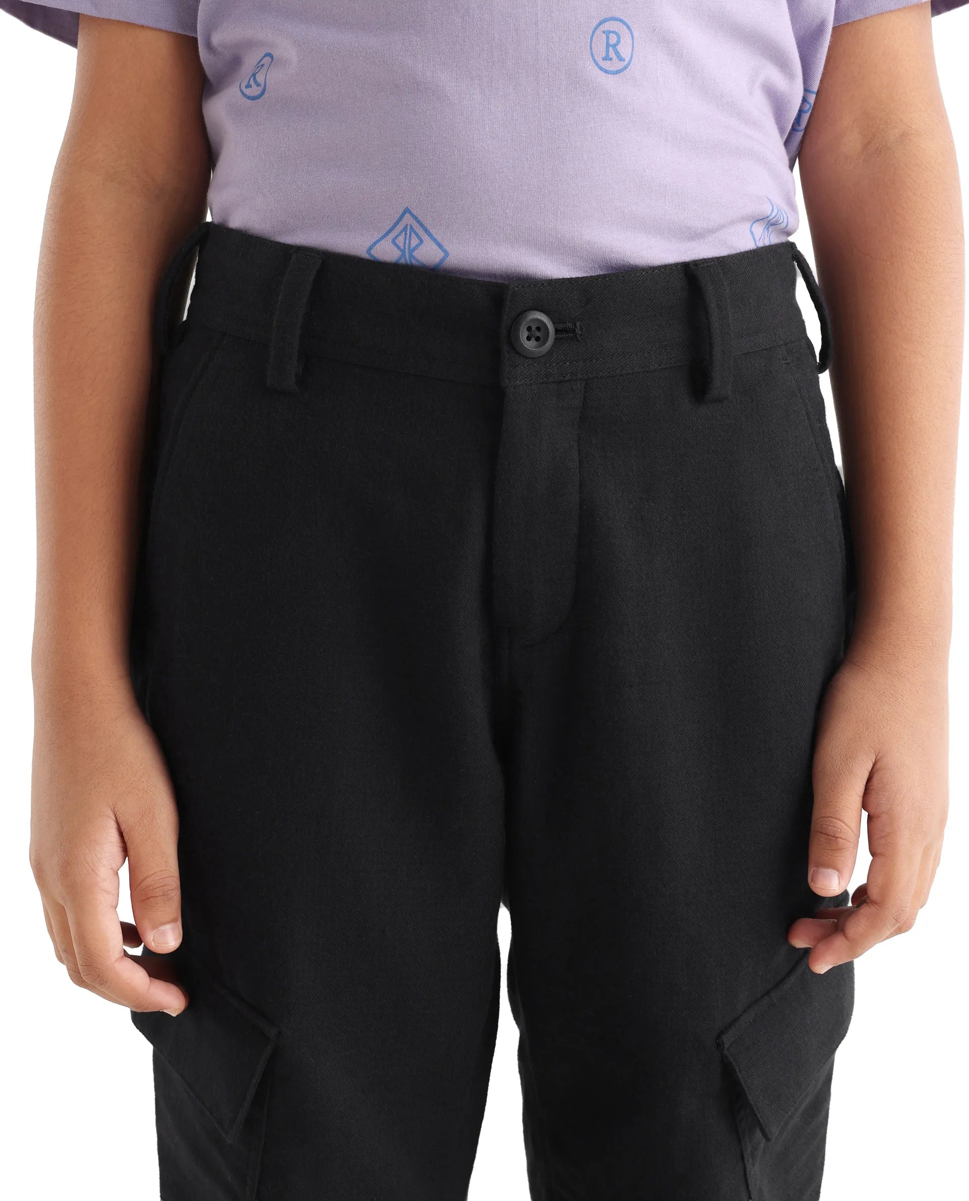 Rare Ones Kids Presso-K Black Cotton Button & Zip Closure Regular Fit Casual Trouser