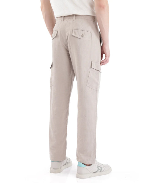 Rare Rabbit Men's Presso Light Beige Cotton Plain Relaxed Fit Trouser