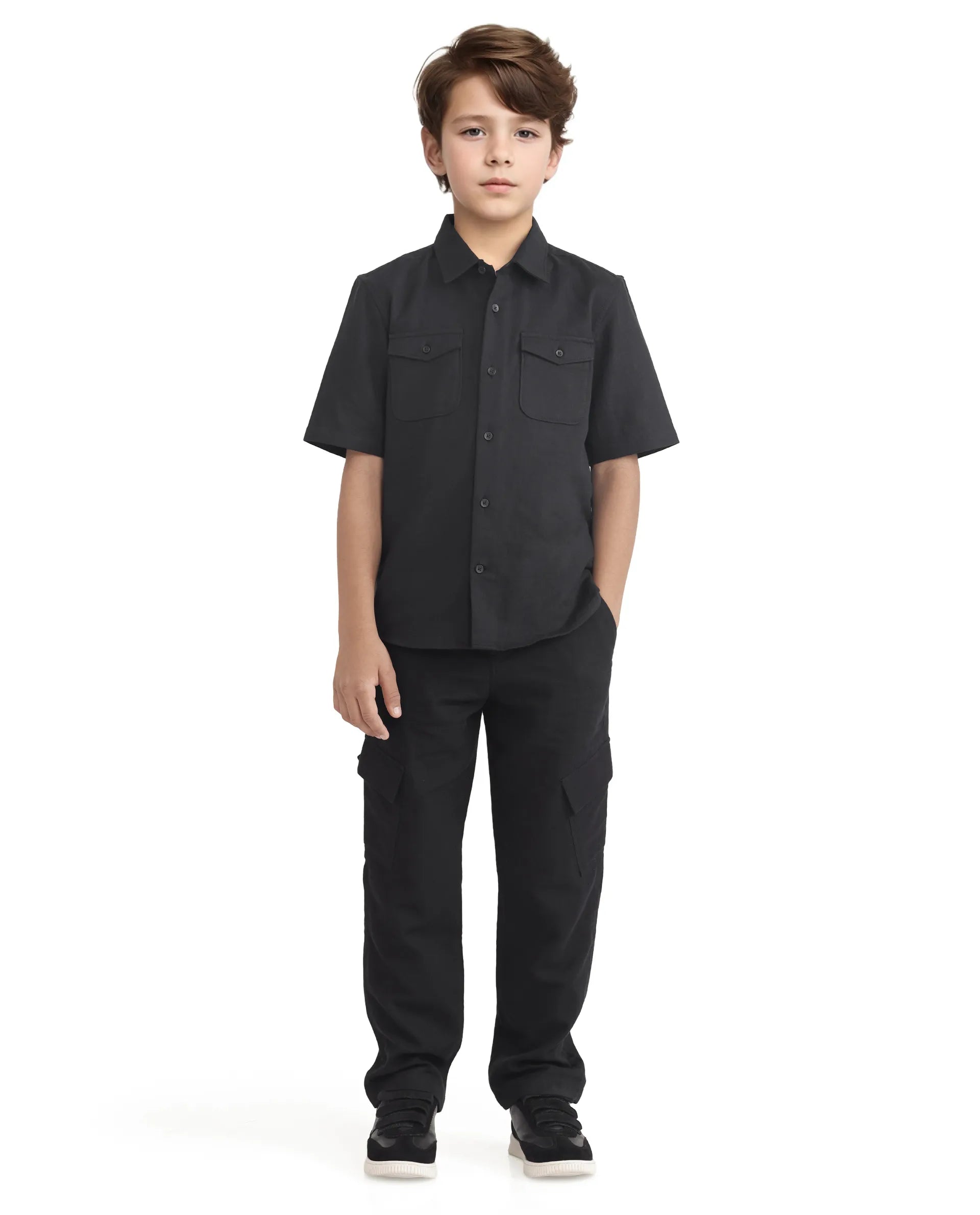 Rare Ones Kids Prest-K Black Cotton Short Sleeve Plain Regular Shirt