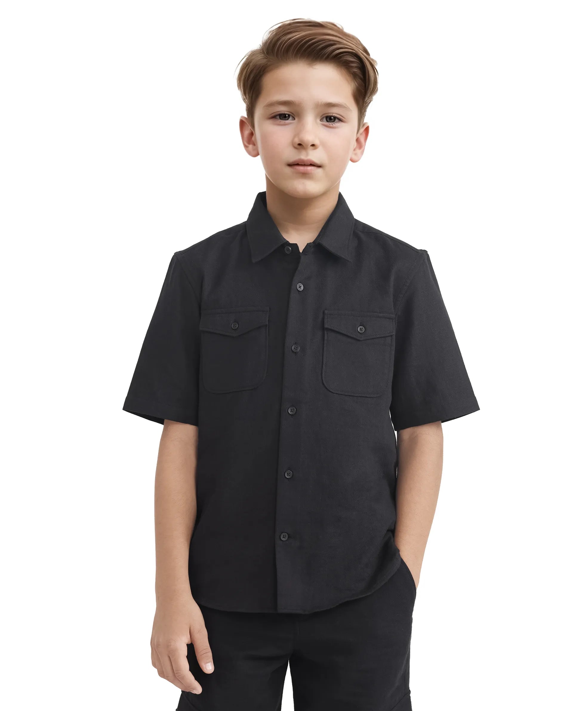 Rare Ones Kids Prest-K Black Cotton Short Sleeve Plain Regular Shirt