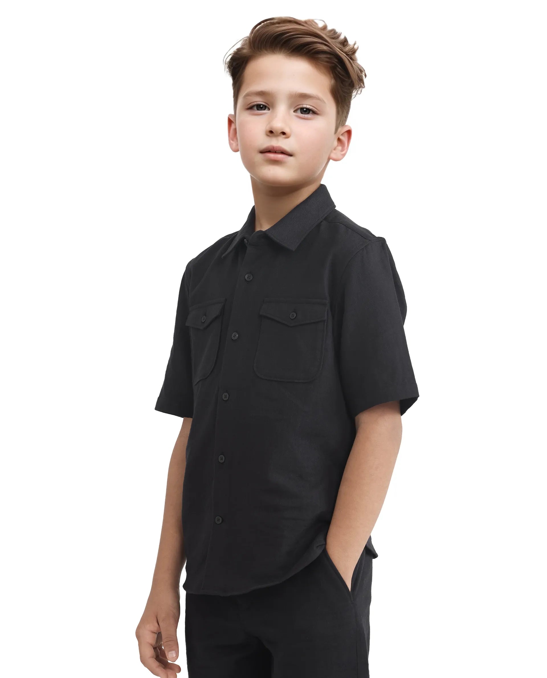 Rare Ones Kids Prest-K Black Cotton Short Sleeve Plain Regular Shirt