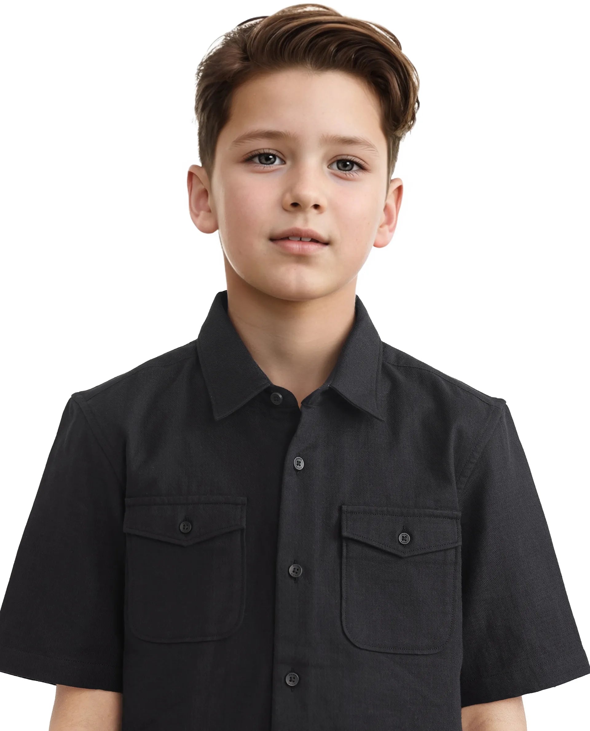Rare Ones Kids Prest-K Black Cotton Short Sleeve Plain Regular Shirt