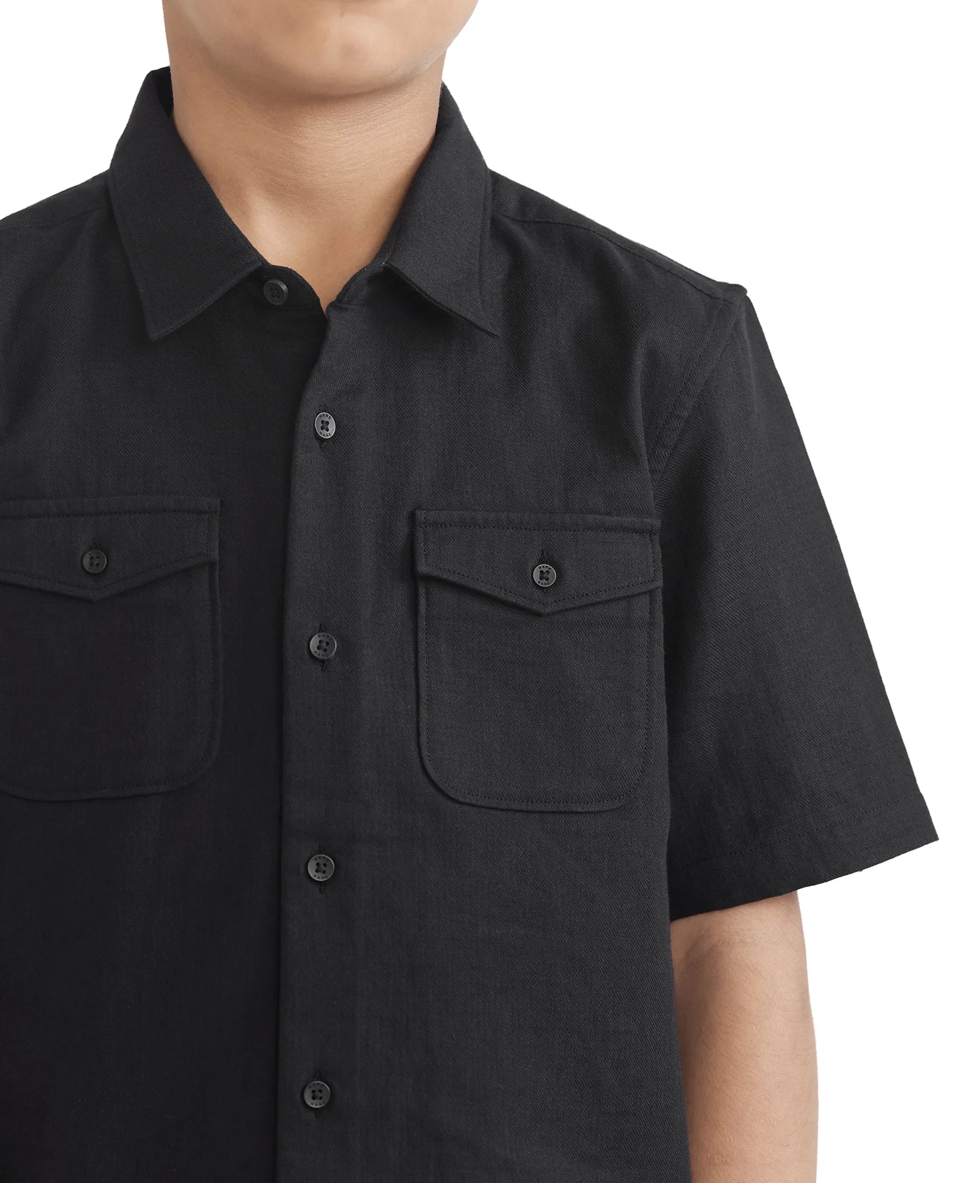 Rare Ones Kids Prest-K Black Cotton Short Sleeve Plain Regular Shirt