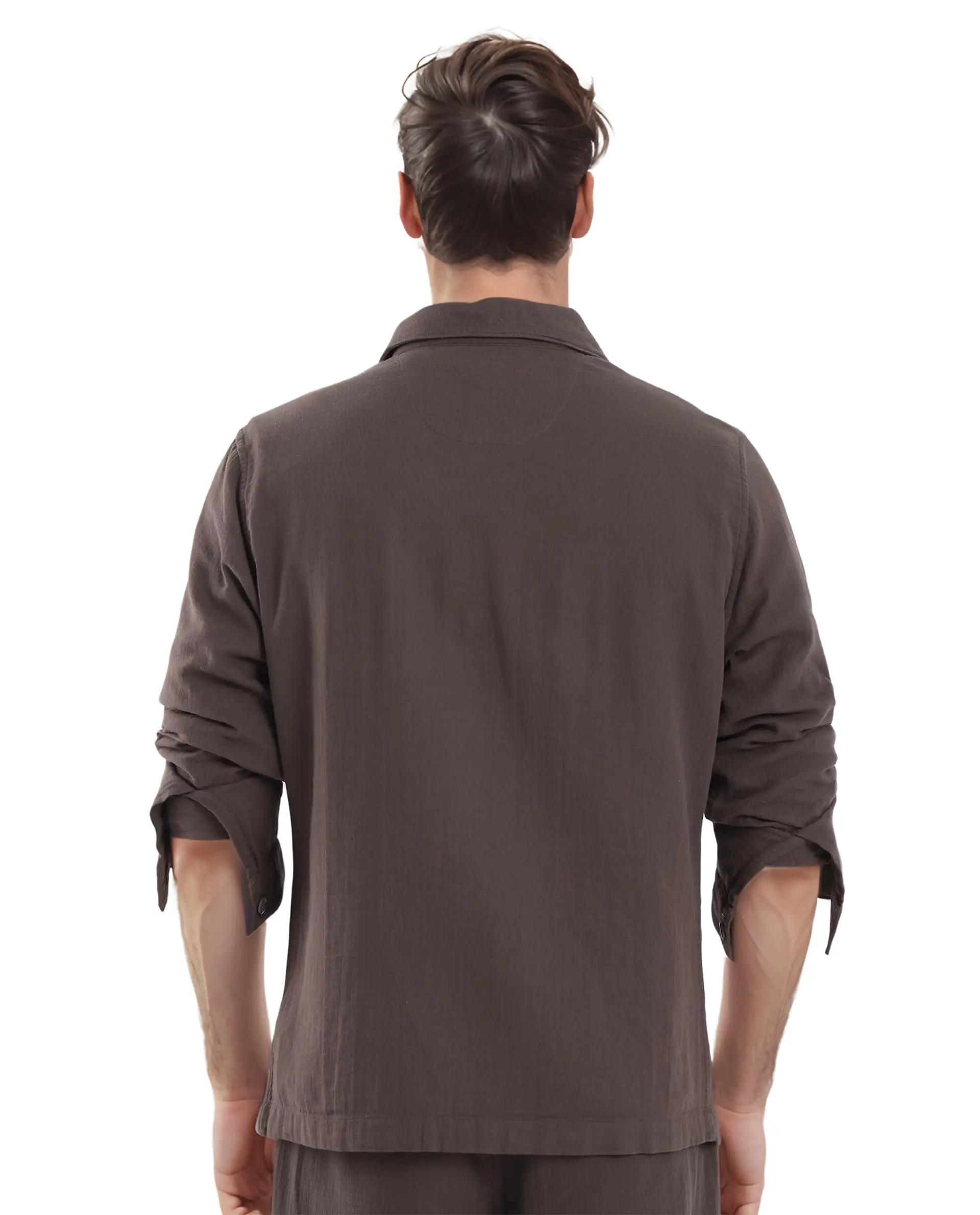 Rare Rabbit Men Prest Dusky Brown Knitted Jacquard Fabric Two Front Flap Pocket Full Sleeve Regular Fit Shirt