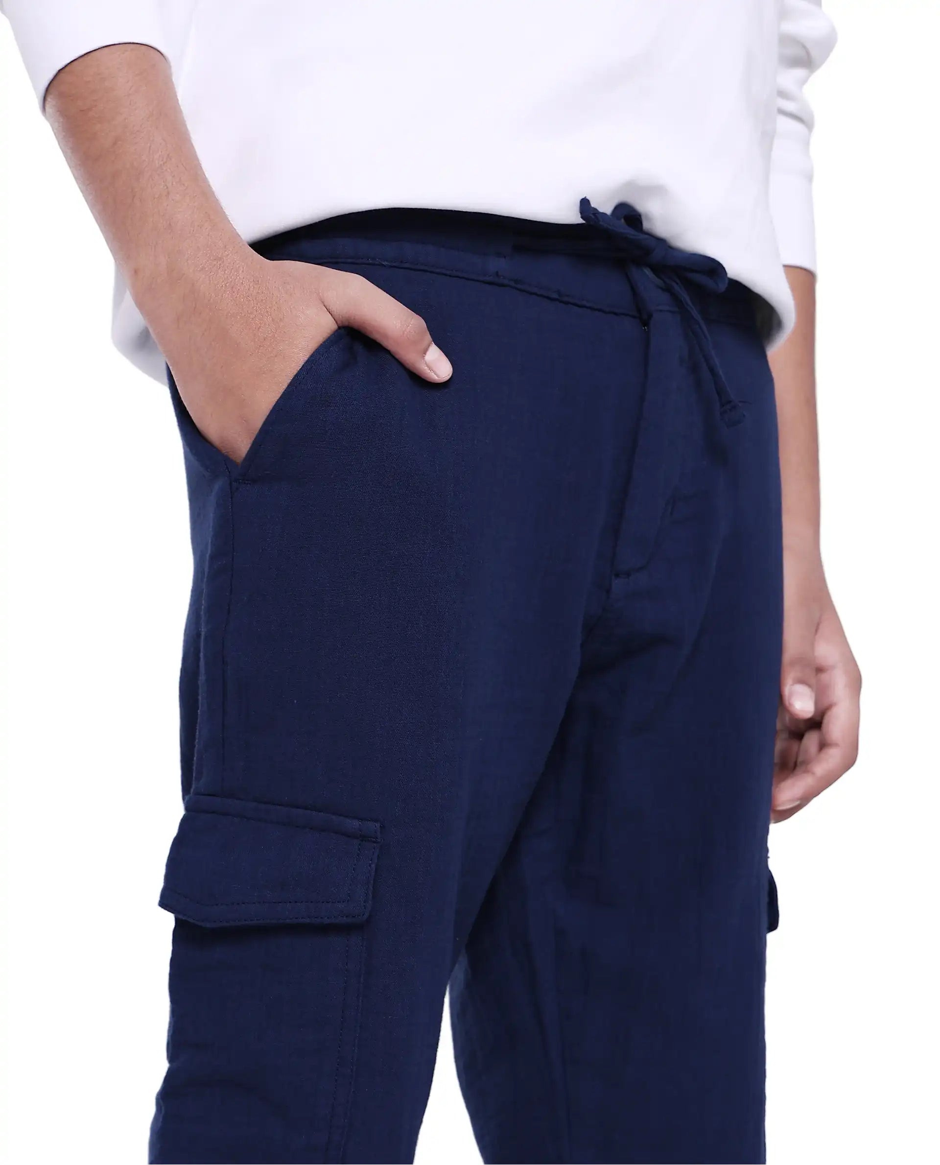 Rare Ones Kids Presti Navy Cotton Solid Cargo