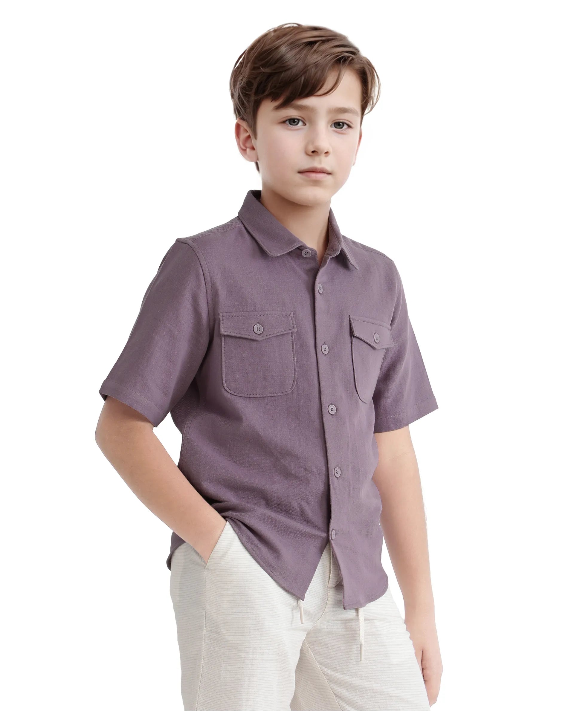 Rare Ones Kids Prest-K Dusky Pink Cotton Short Sleeve Plain Regular Shirt