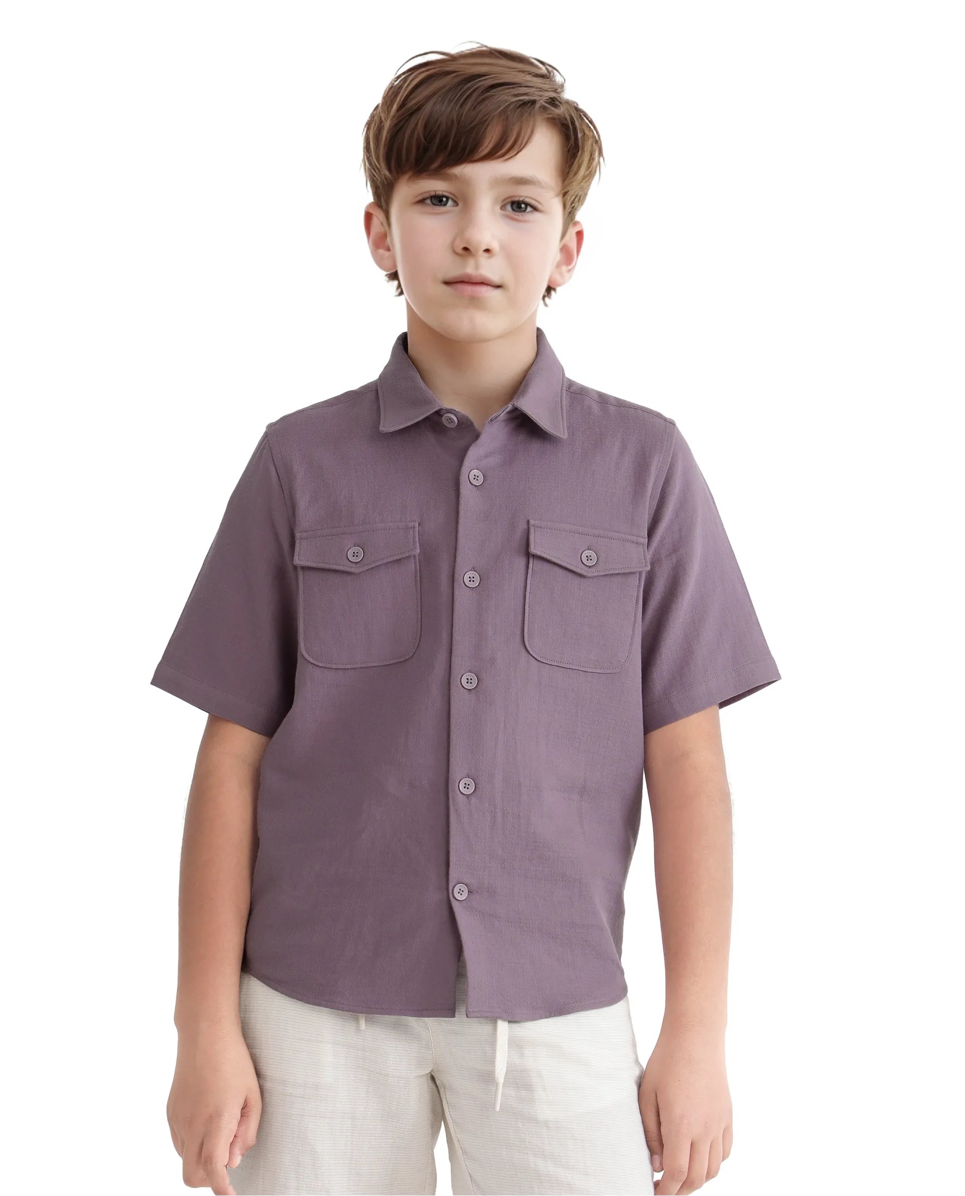 Rare Ones Kids Prest-K Dusky Pink Cotton Short Sleeve Plain Regular Shirt