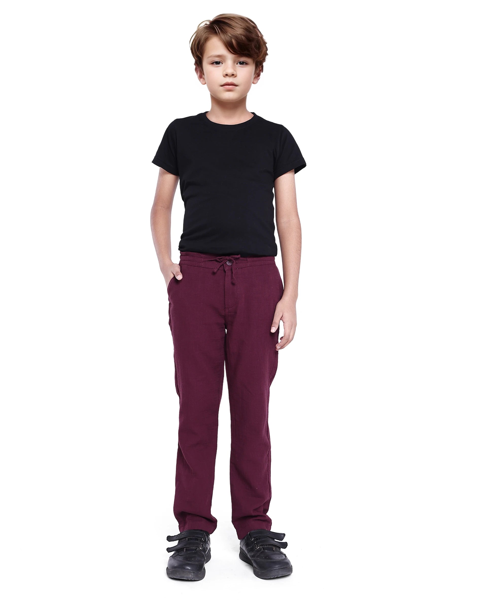 Rare Ones Kids Prest Maroon Cotton Regular Fit Solid Trouser