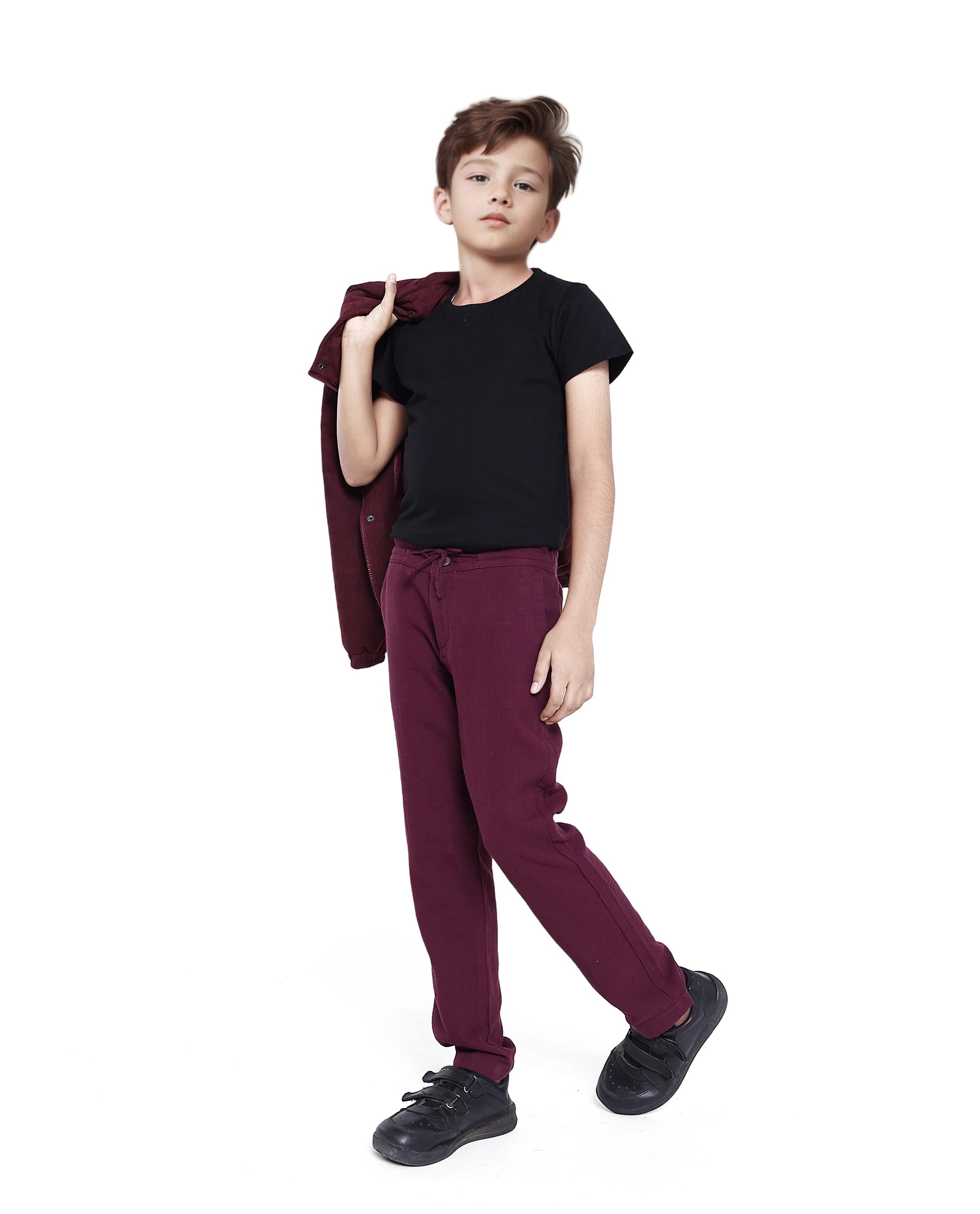 Rare Ones Kids Prest Maroon Cotton Regular Fit Solid Trouser