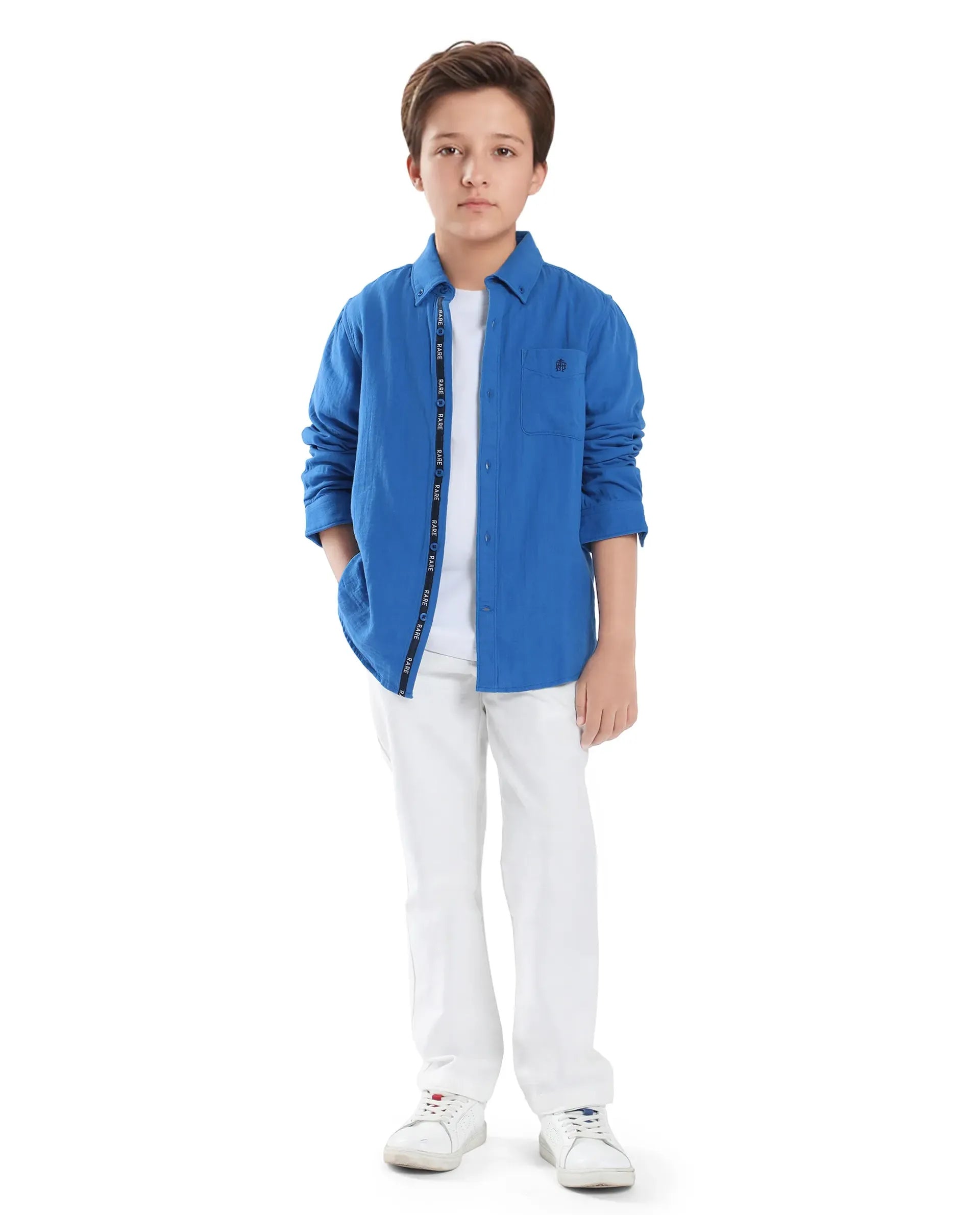 Rare Ones Kids Presto Blue Cotton Full Sleeve Solid Shirt