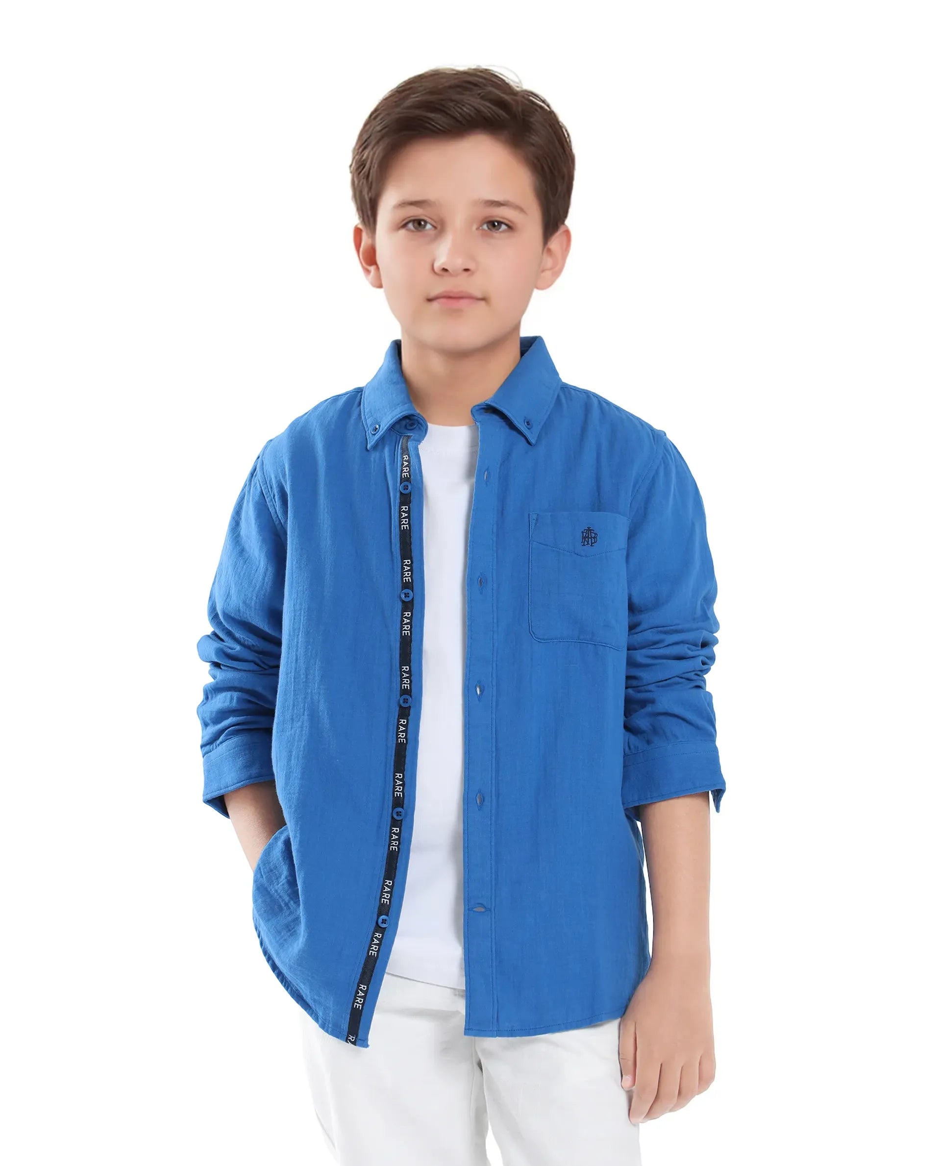 Rare Ones Kids Presto Blue Cotton Full Sleeve Solid Shirt