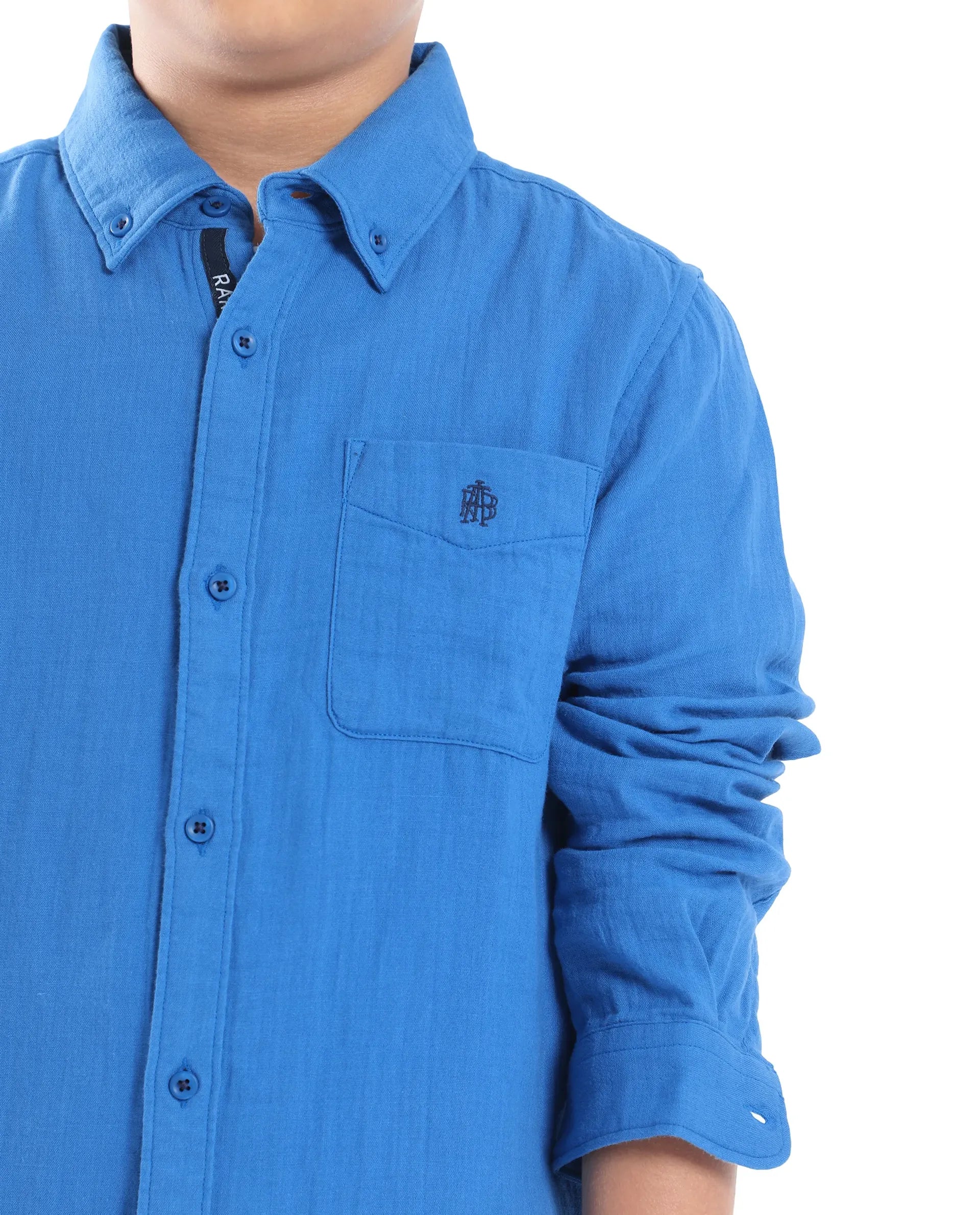 Rare Ones Kids Presto Blue Cotton Full Sleeve Solid Shirt