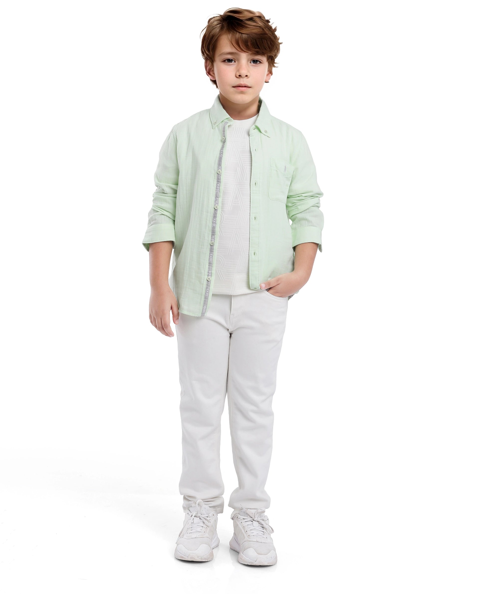 Rare Ones Kids Presto Flouroscent Green Cotton Full Sleeve Regular Fit Button Down Solid Shirt