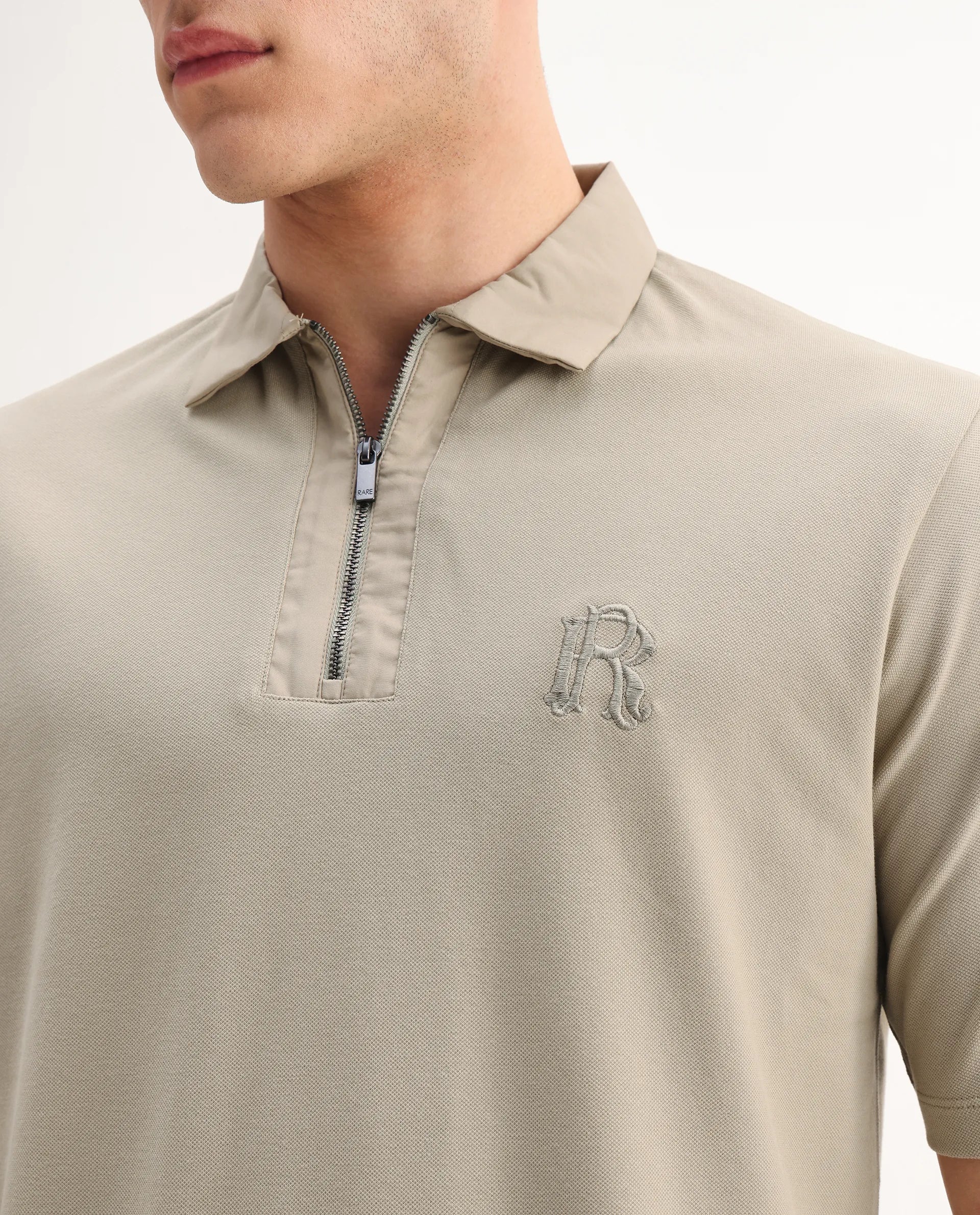 Rare Rabbit Men's Presto Pastel Green Cotton Embroidered Regular Fit Half Sleeve Polo