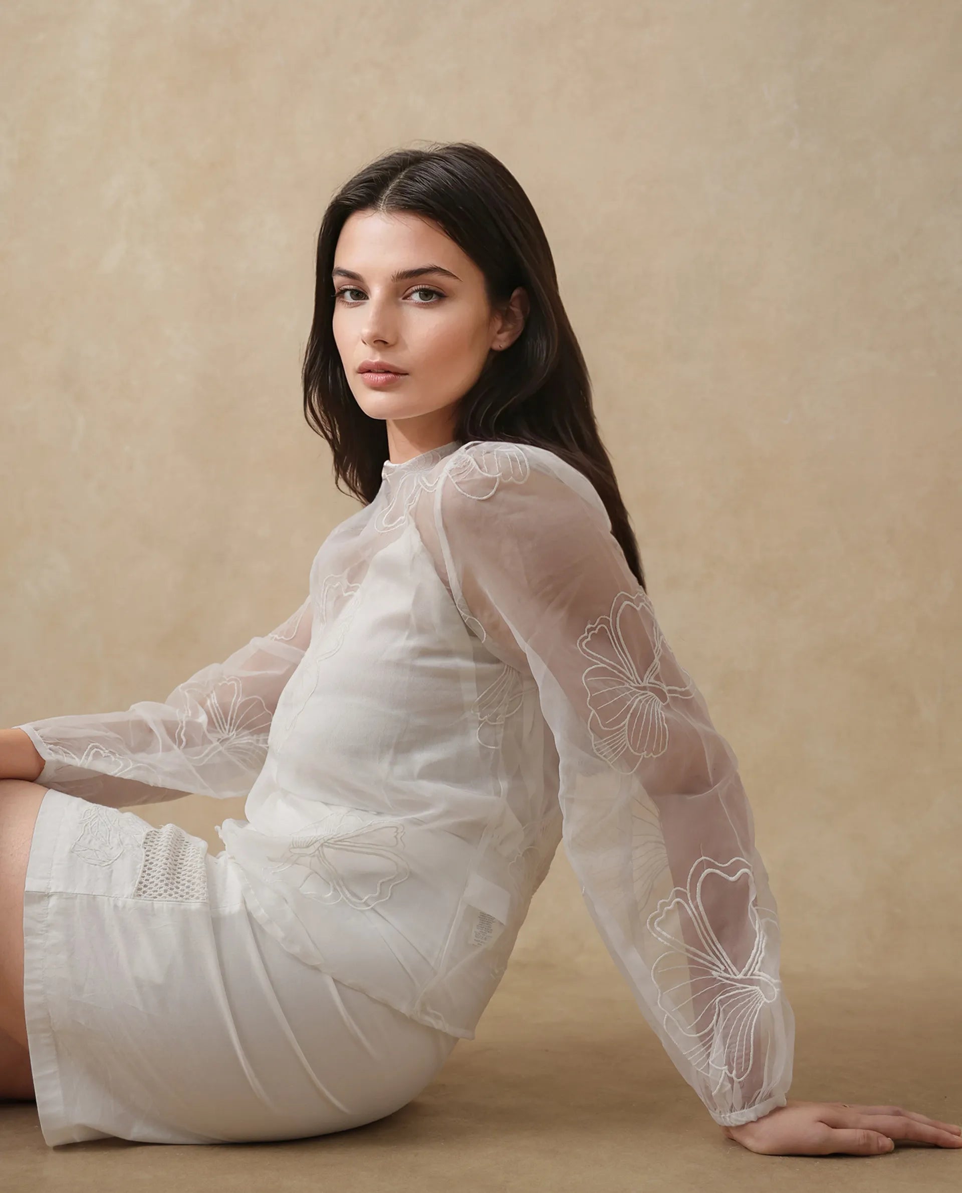 Rareism Women's Prevan White Polyester Round Neck Plain Bishop Sleeve Regular Fit Top