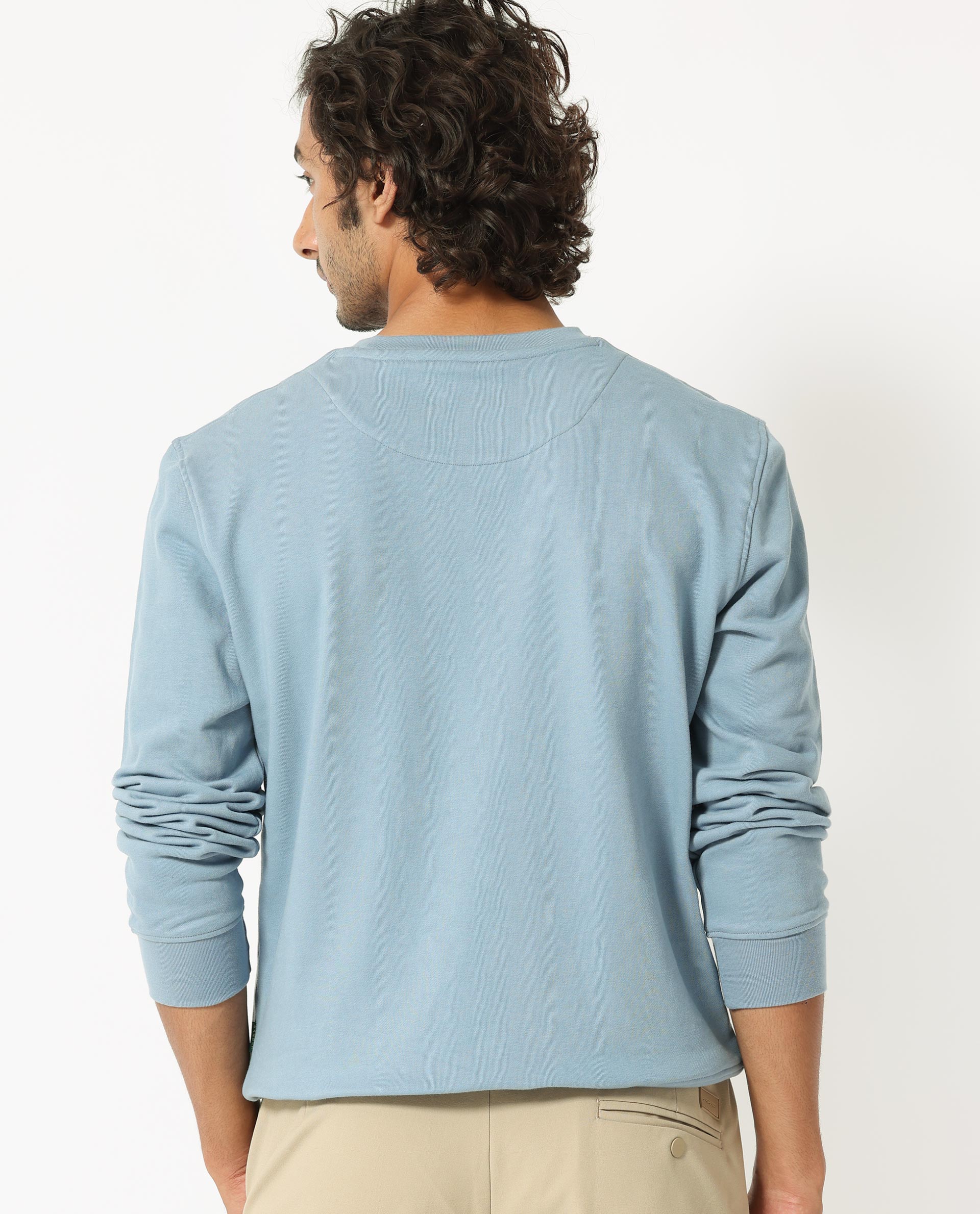 Rare Rabbit Men's Privett Blue Cotton Polyester Fabric Full Sleeves Cut And Sew Colorblocked Sweatshirt