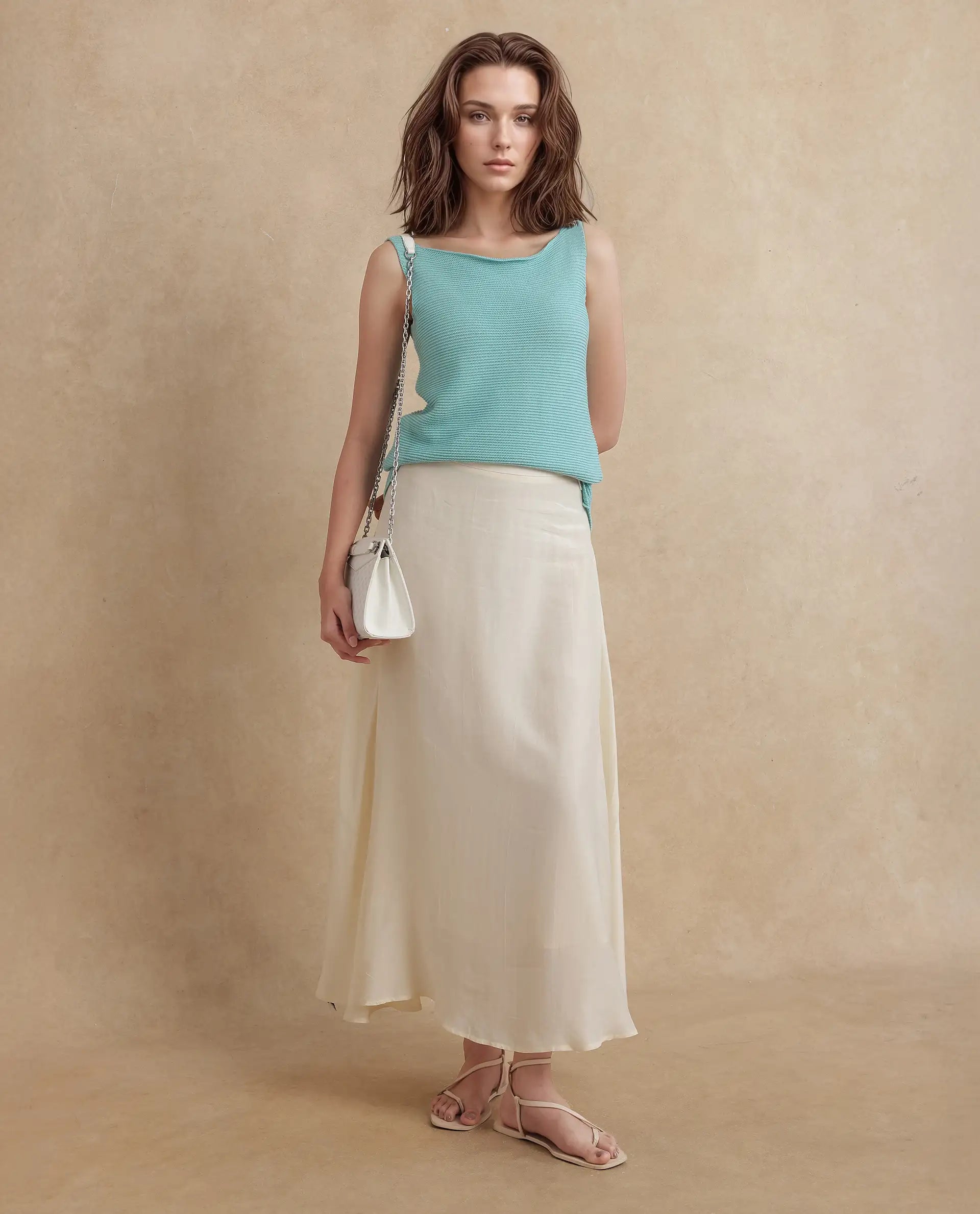 Rareism Women Prewig Light Blue Cotton Fabric Sleeveless Relaxed Fit Top