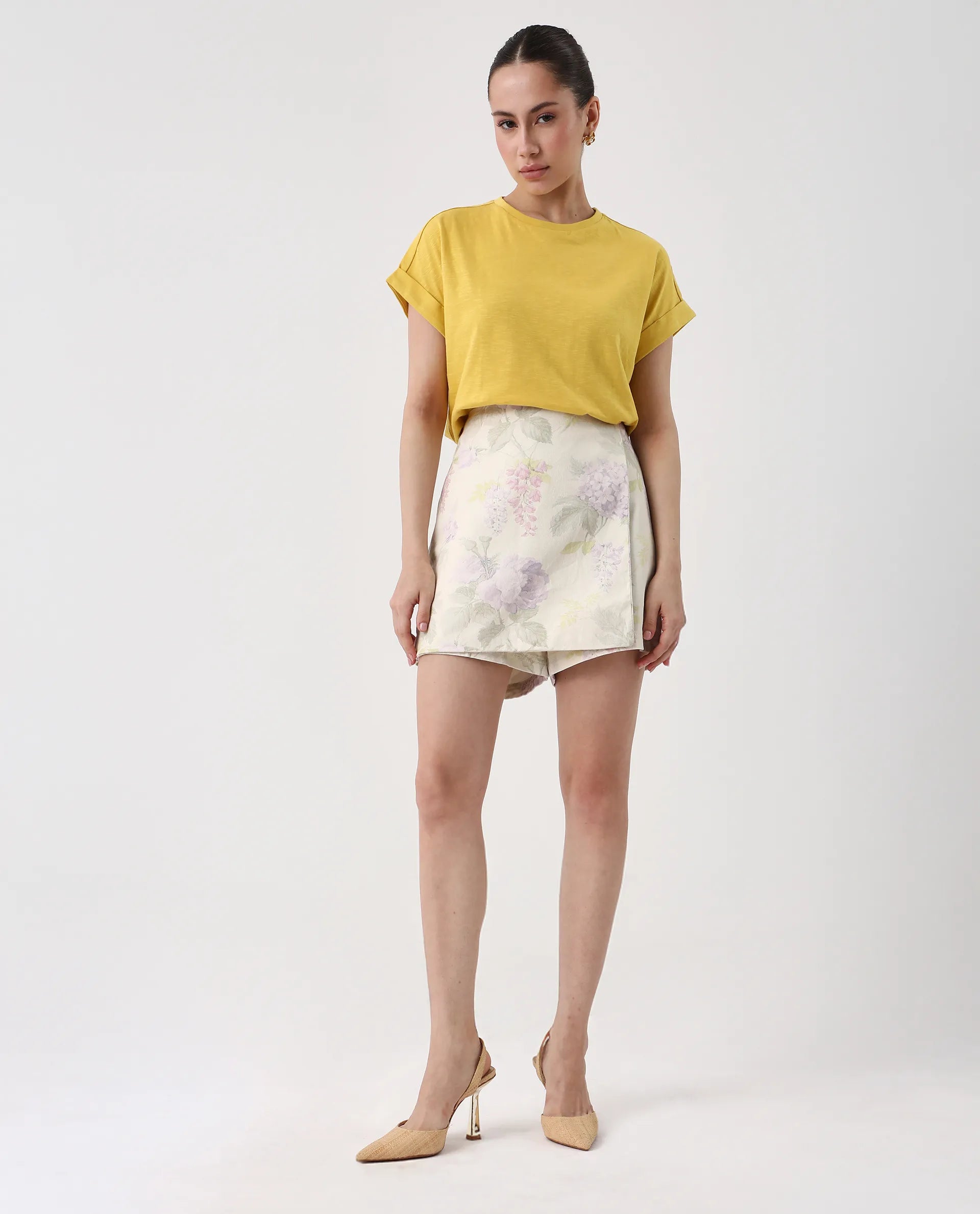 Rareism Women's Prewo Multi Cotton Floral Print Mini Regular Fit Skirt